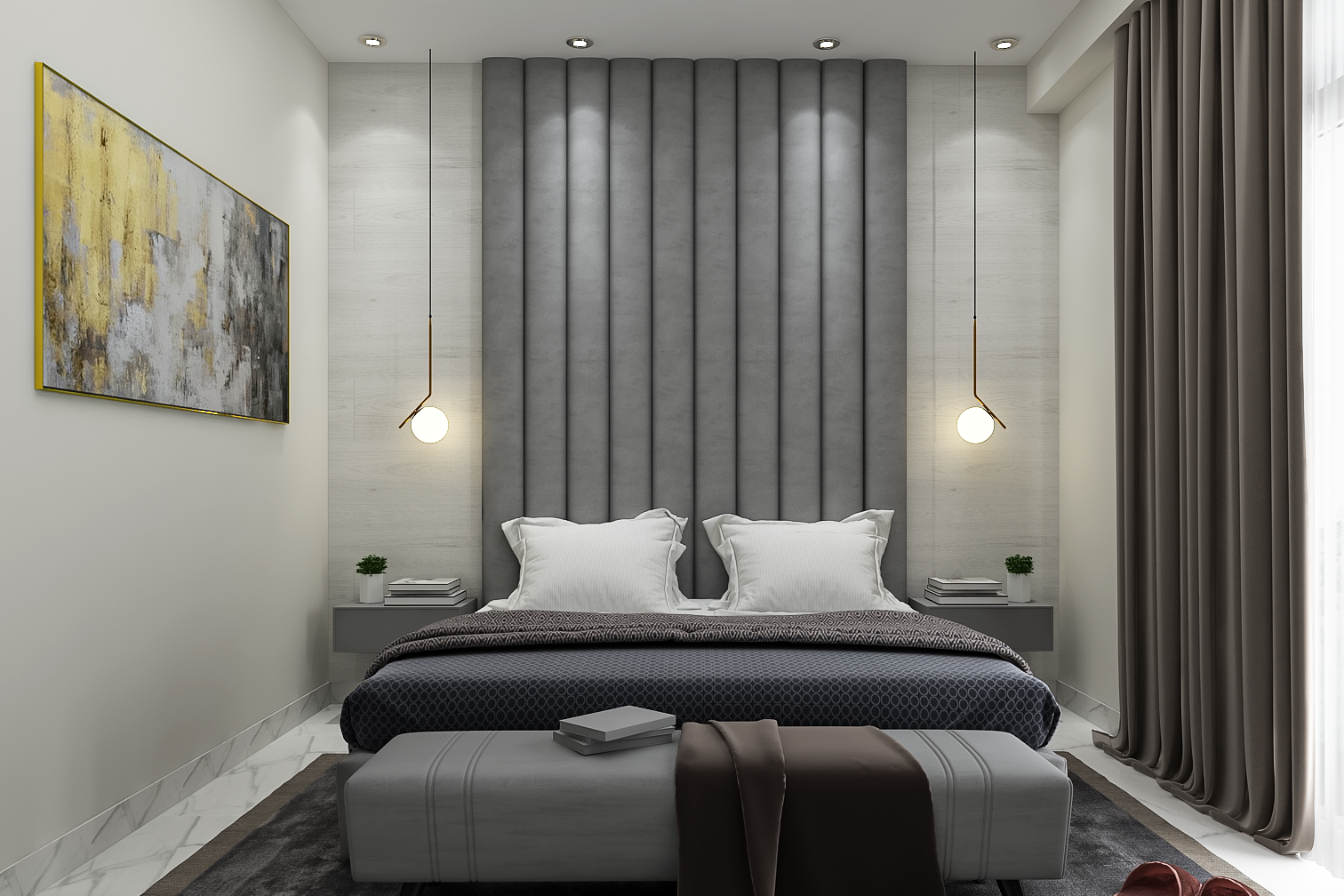 Modern Spacious Grey Master Bedroom Design | Livspace