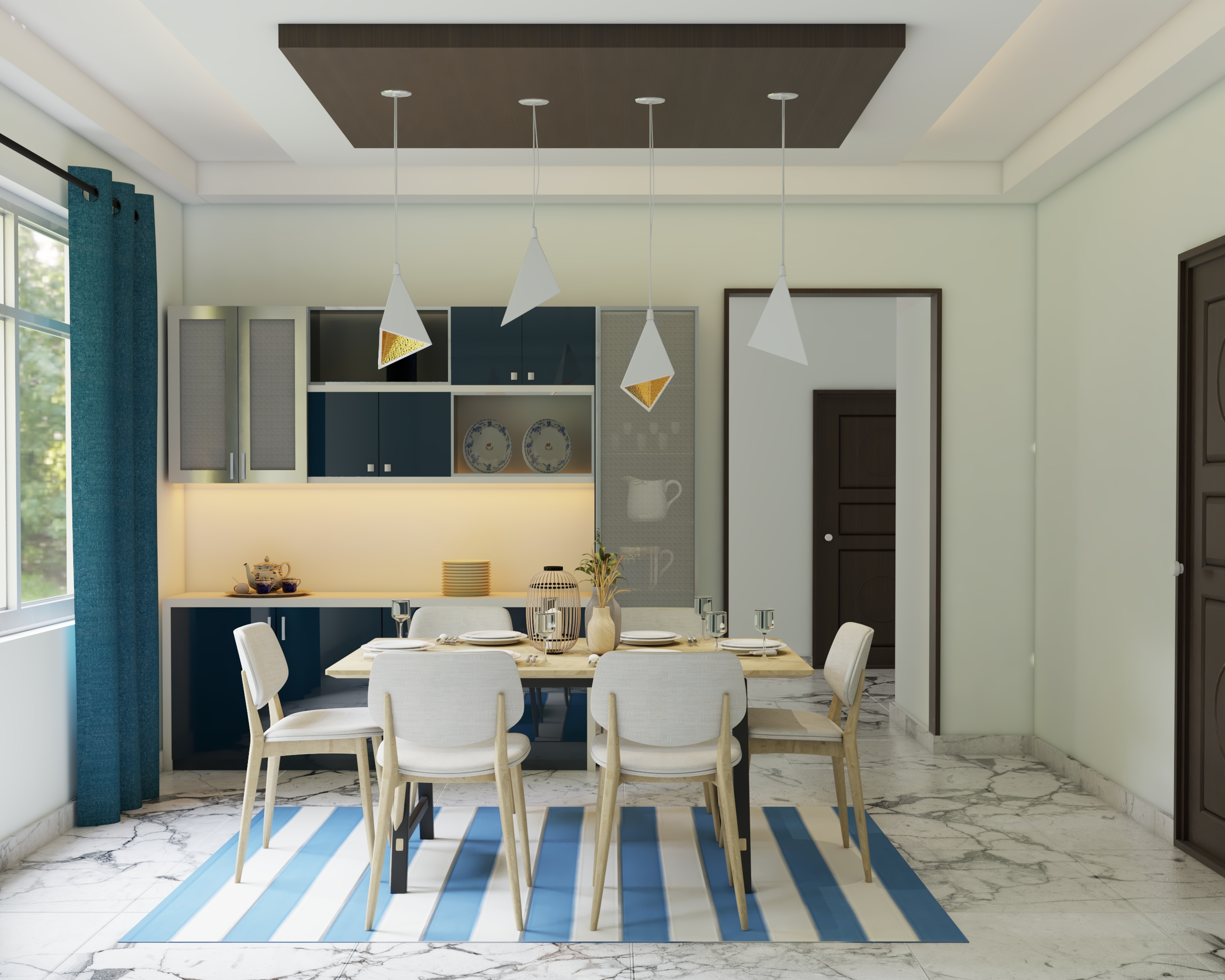Modern Dining Room With Wooden Table | Livspace