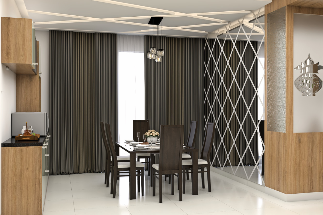 Contemporary Spacious Dining Room Design With Glass Wall | Livspace