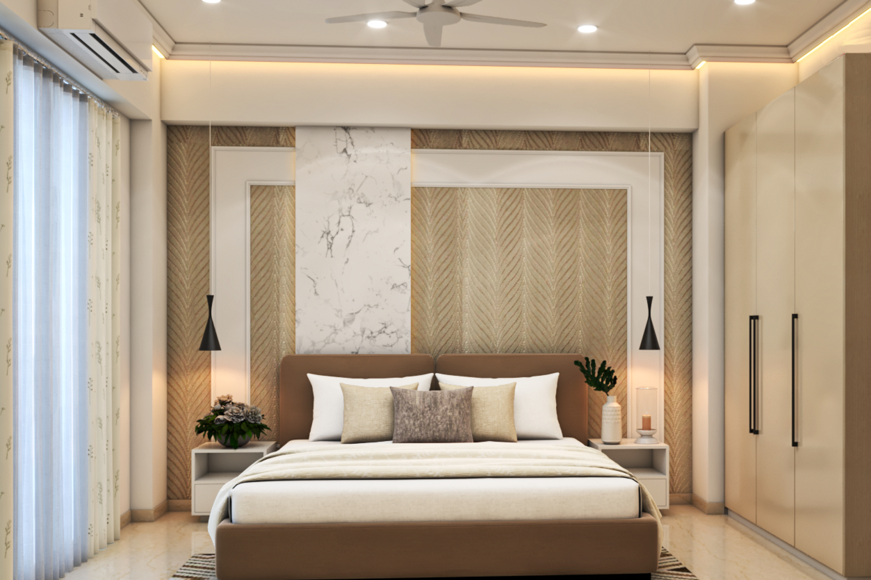 Spacious Beige Guest Room Design | Livspace