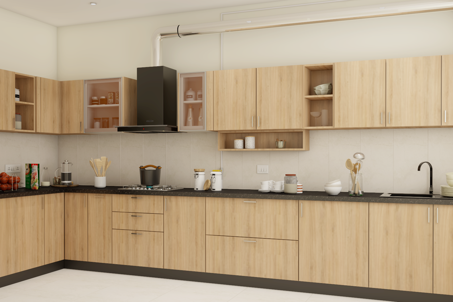 Modern Spacious Low Maintenance Wooden Kitchen Design | Livspace