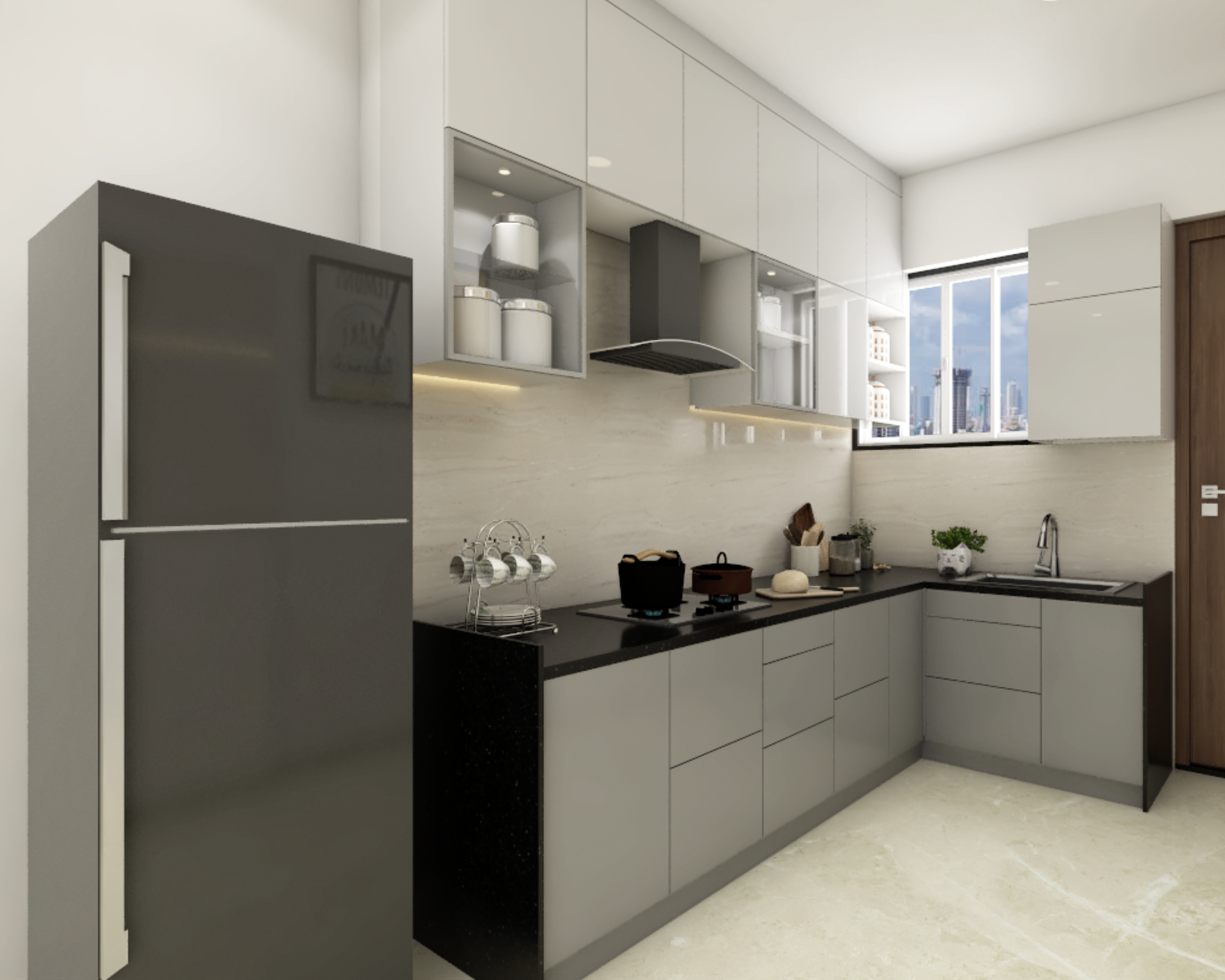 Modular Spacious Kitchen Design With With Well-Lit Interiors | Livspace