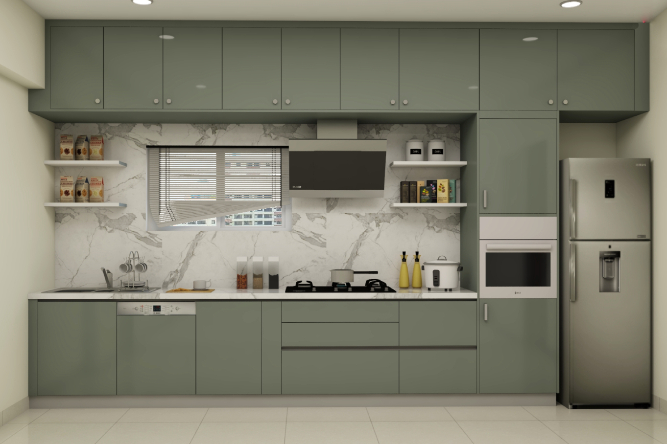 Modern Style Spacious Grey Kitchen Design | Livspace