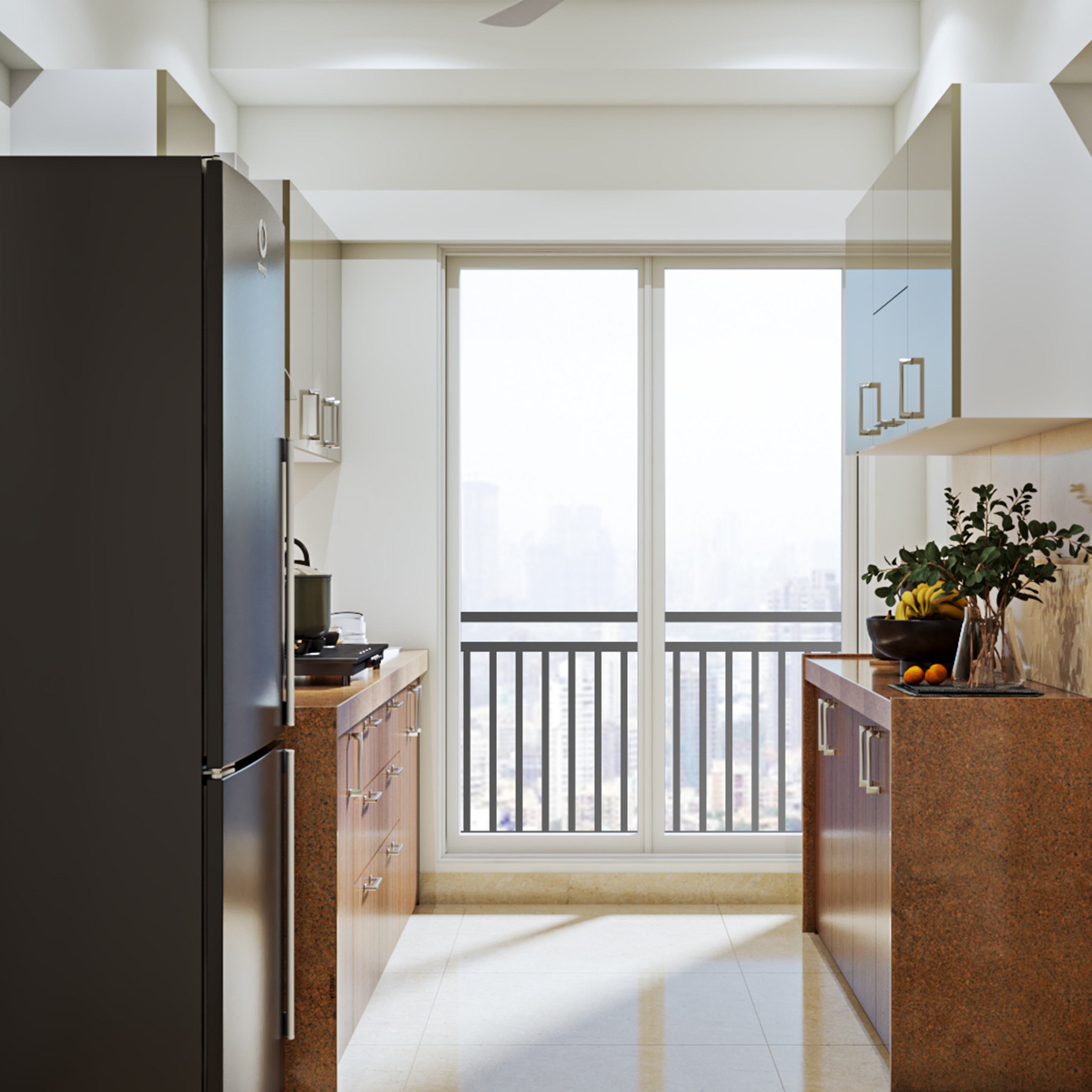 Compact Kitchen Design With Wooden Cabinets And Modern Interiors | Livspace