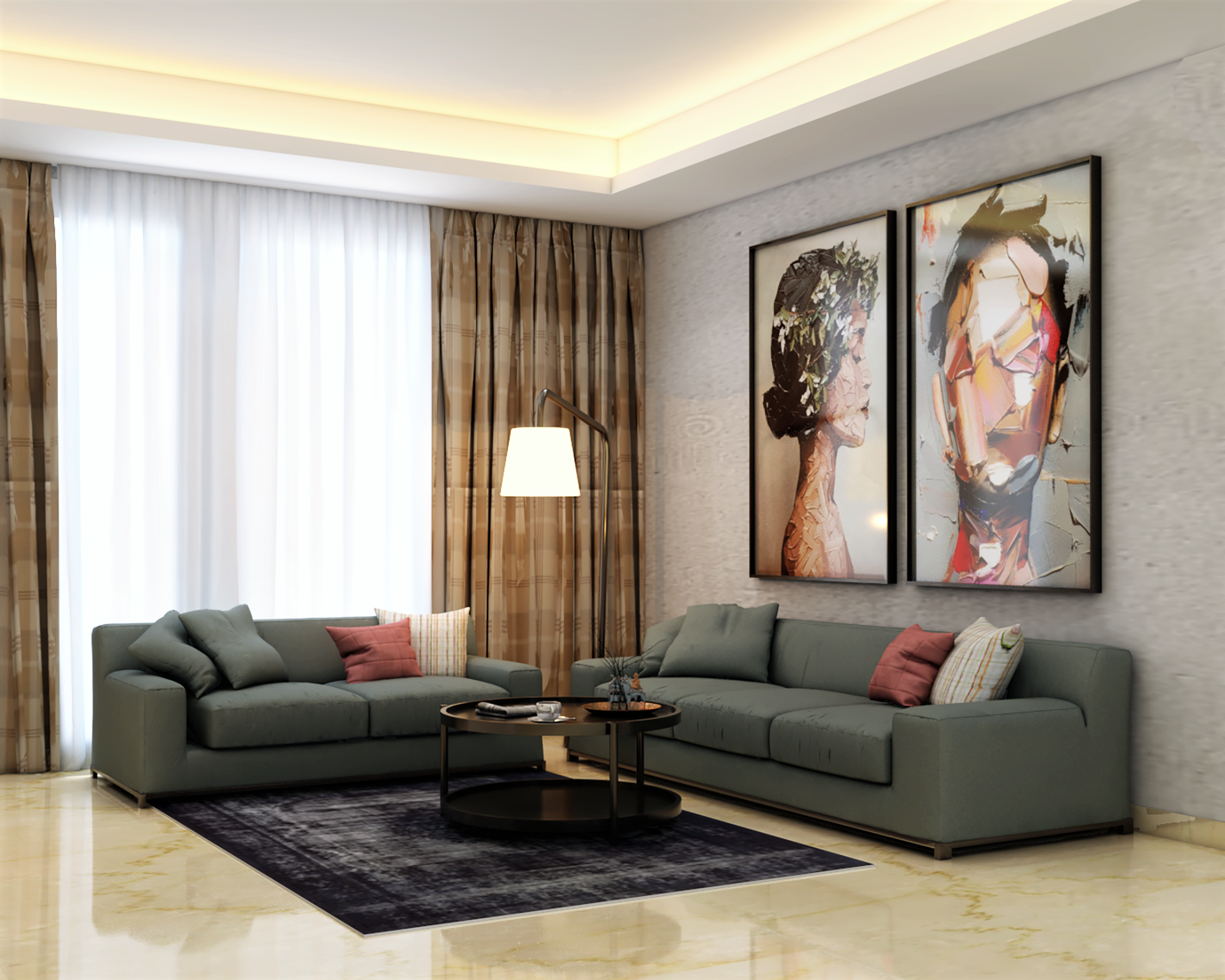 Modern Themed Spacious Low-Maintenance Living Room Design | Livspace