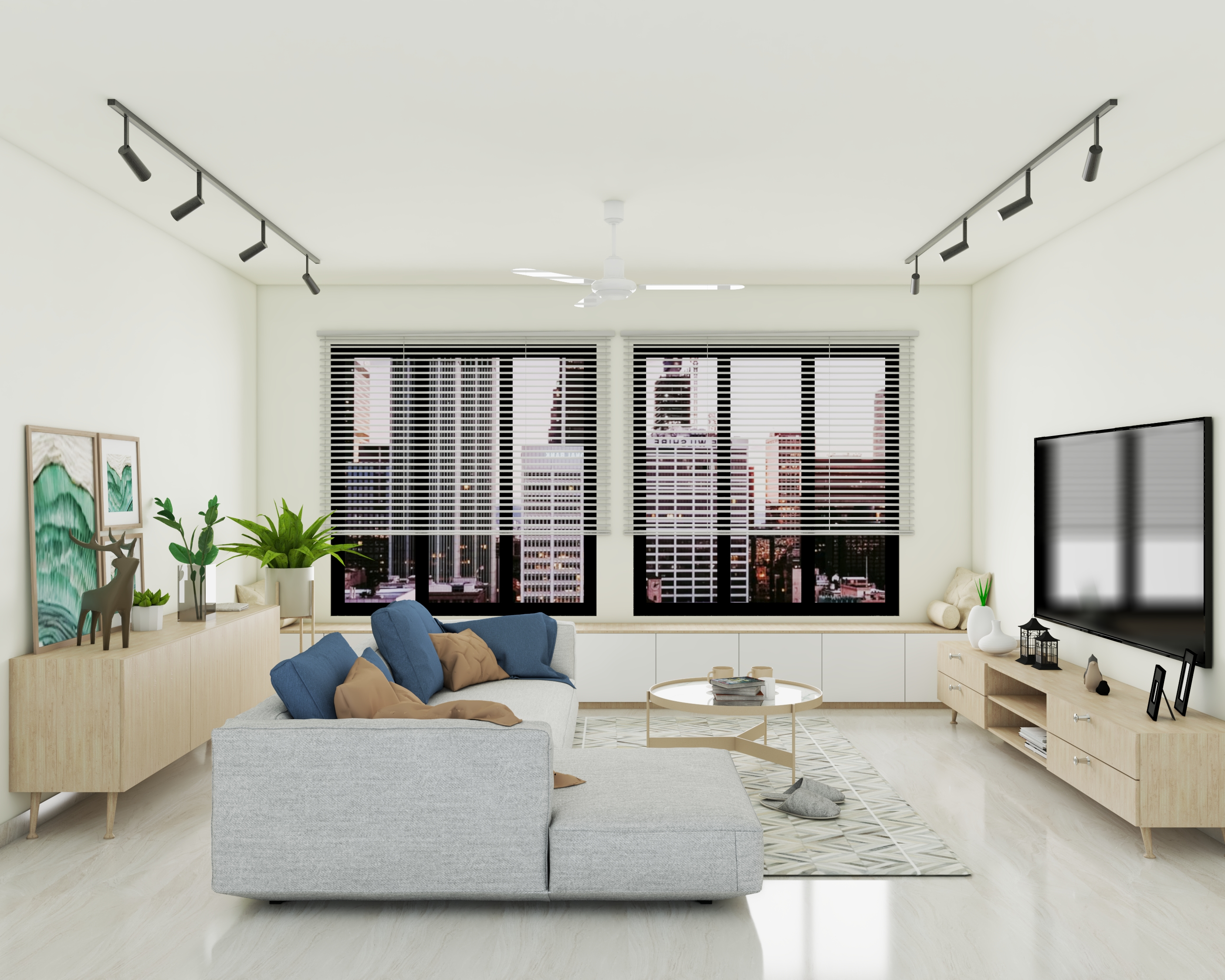 Smart Convenient Modern Style Spacious Living Room Design | Livspace