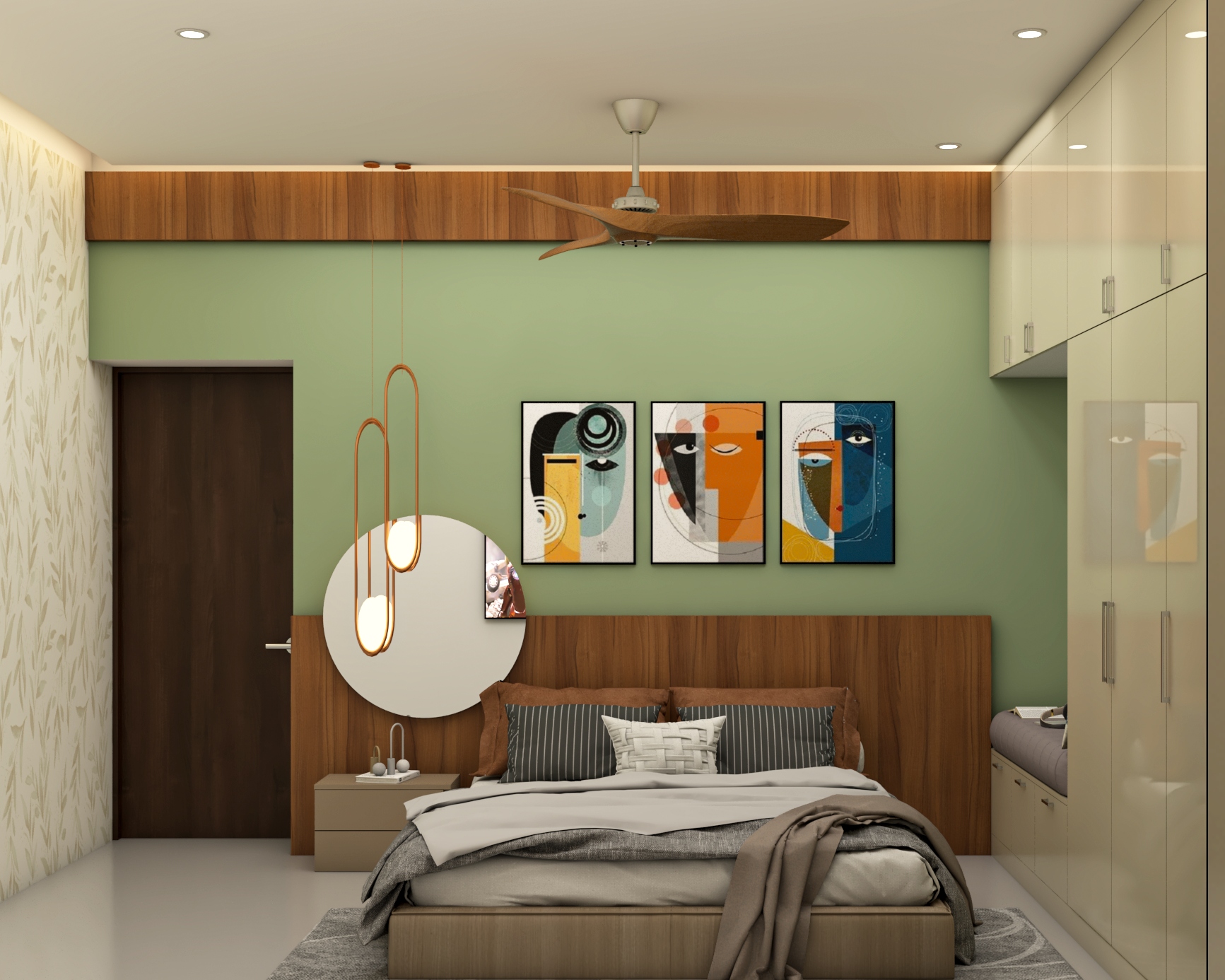 Spacious Multi-Coloured Guest Room Design With Beige Wardrobe | Livspace