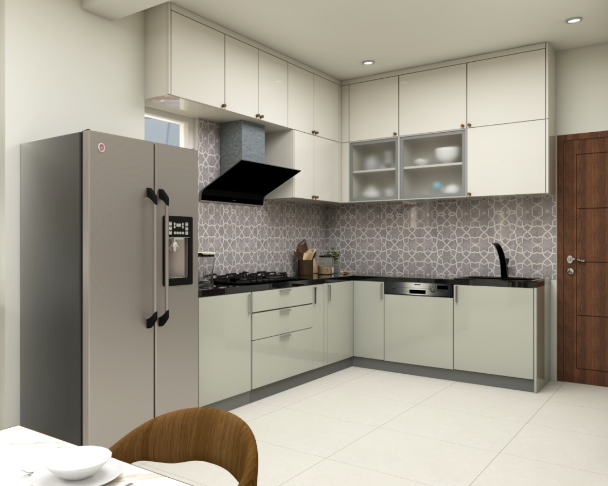 Modular Kitchen Design With Grey And White Cabinets - 10x10 Ft | Livspace