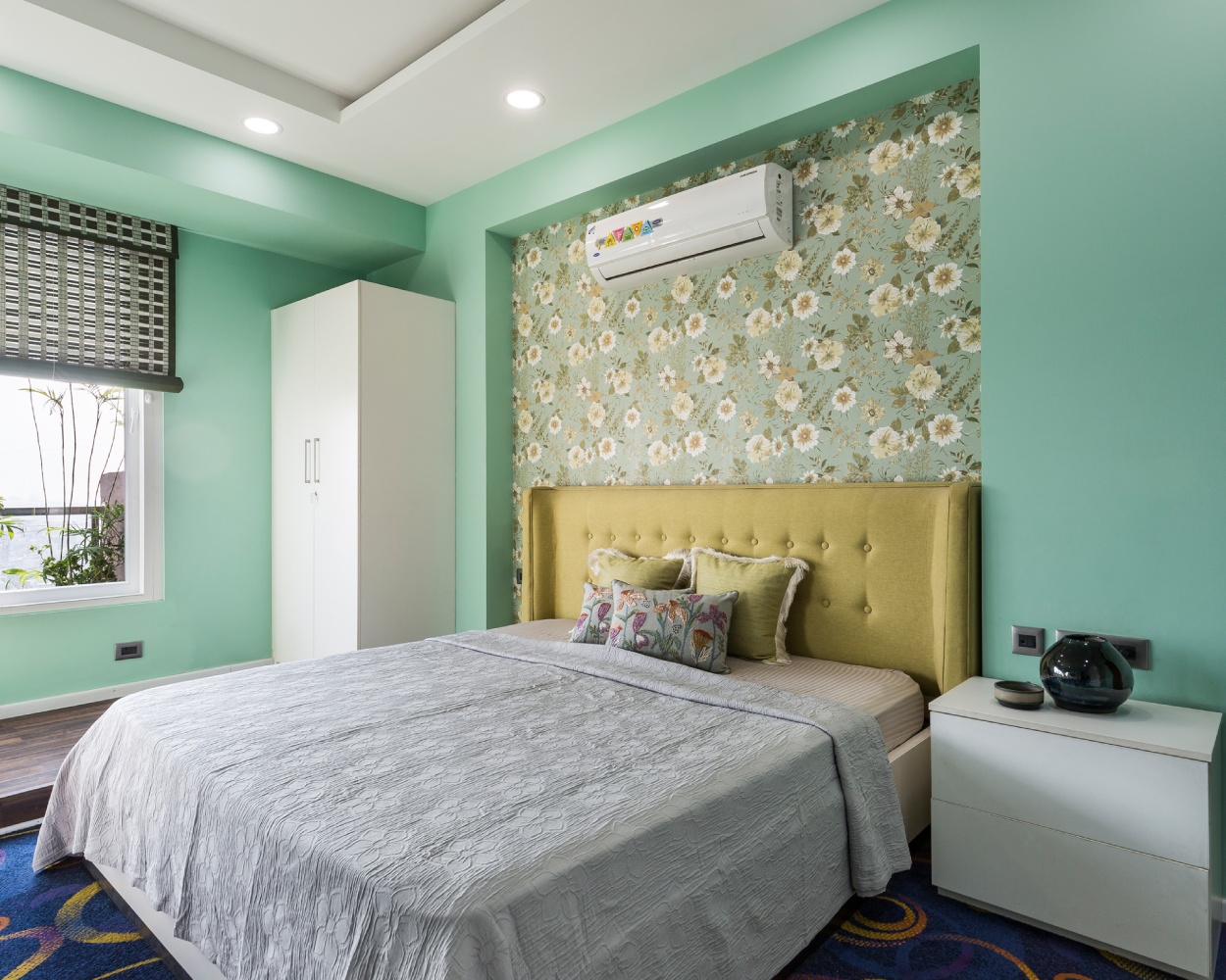 Colourful Bedroom Wallpaper With A Botanical Print Livspace