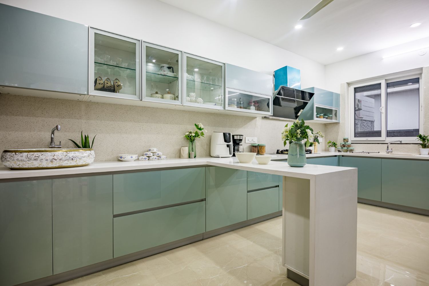 Contemporary 4BHK Flat Design in Hyderabad with Rich Wooden Design and ...
