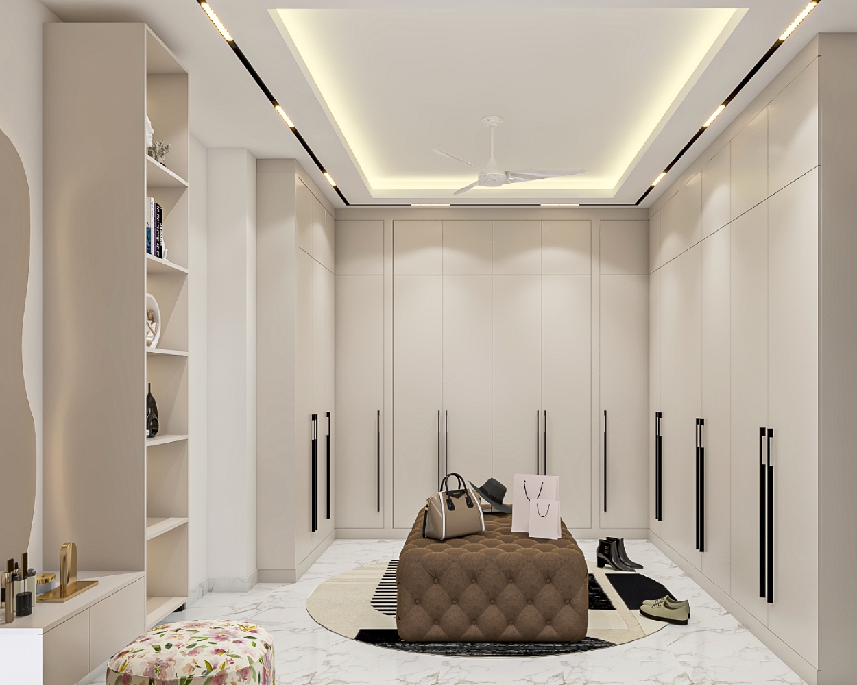 dressing ceiling design Cove & Strip Lights: Modern Square Peripheral False Ceiling Design