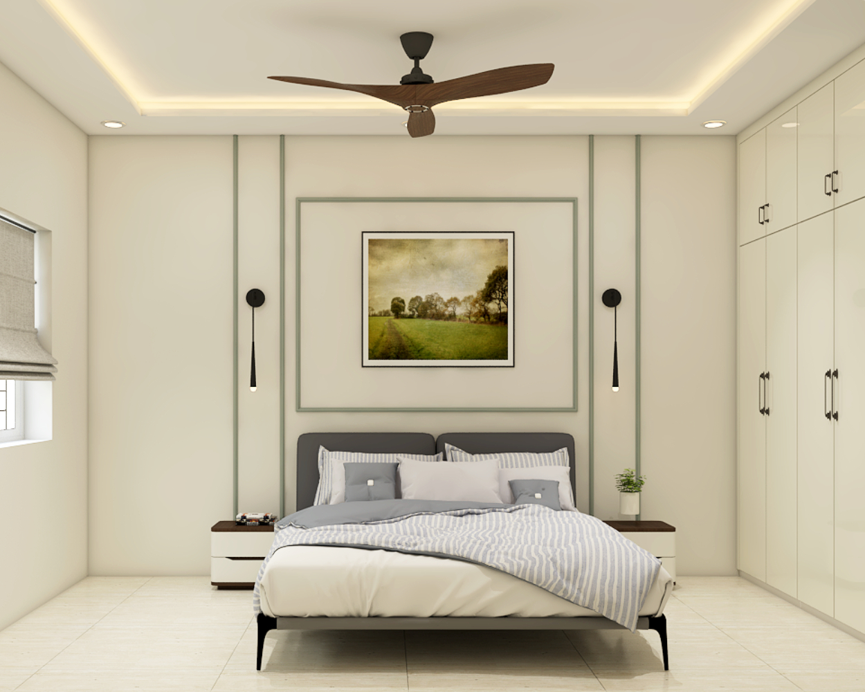 Spacious Guest Room Design With 4-Shutter White Wardrobe | Livspace