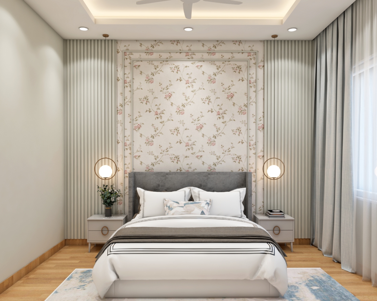 Fluted Wall Panels with Contemporary Guest Bedroom Design with Queen ...