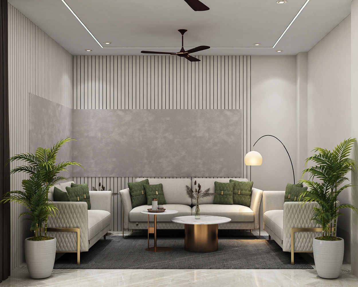 Stylish Modern Living Room Design with Neutral Tones, Vertical Paneling