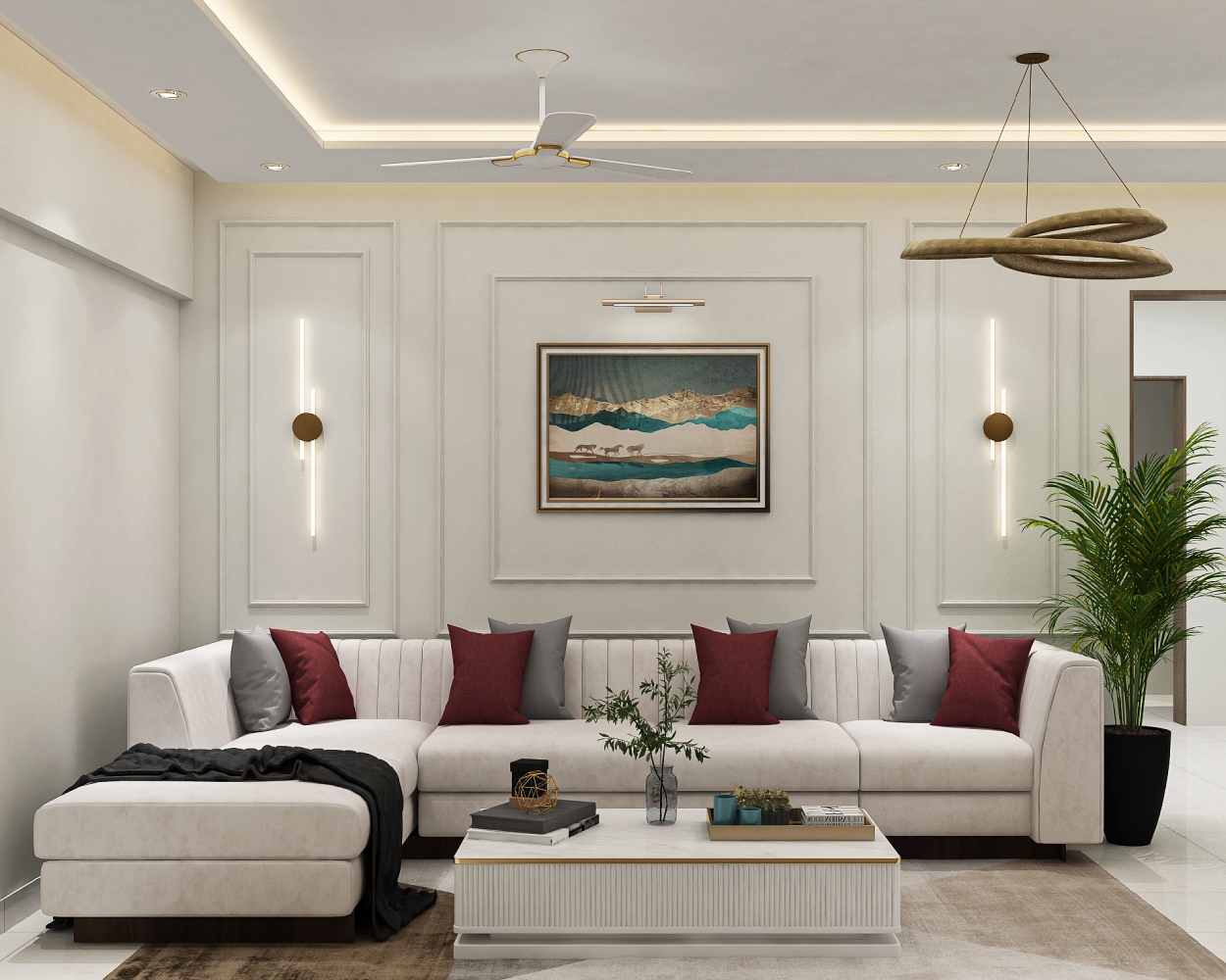 Contemporary Comfort: Living Room Design With L-Shaped Sofa | Livspace