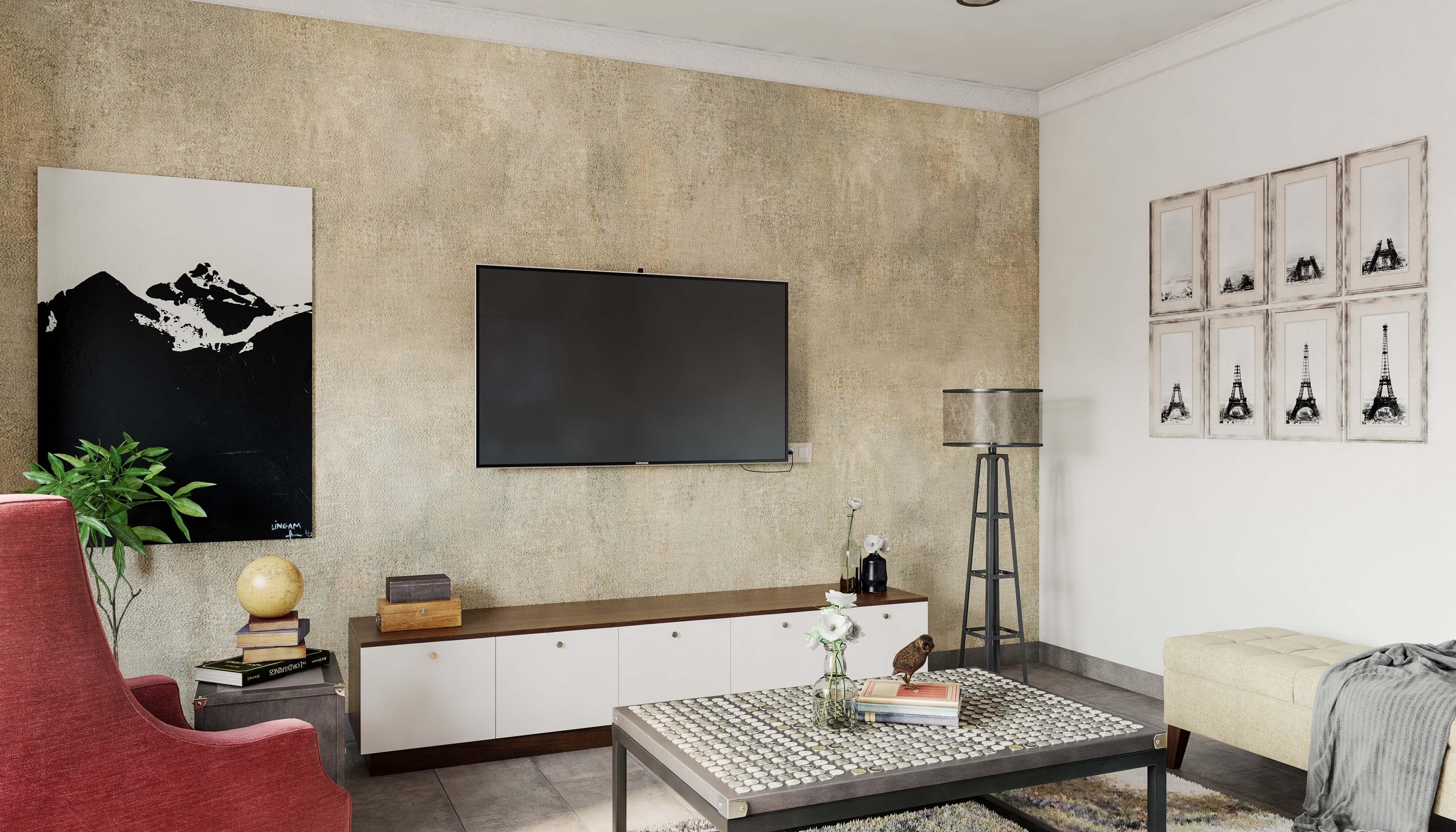 Textured Beige Wallpaper Design For Living Rooms | Livspace