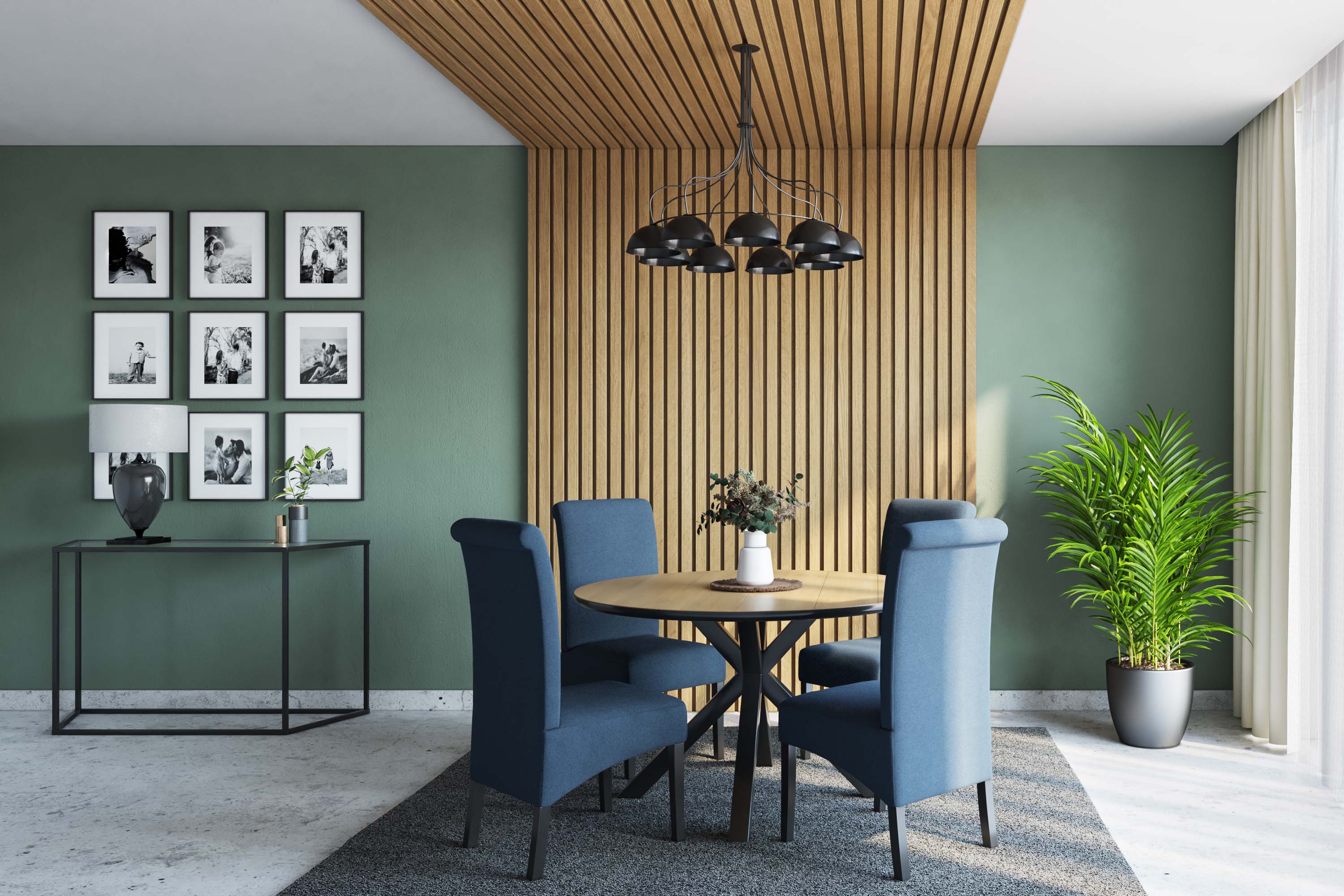 Light Brown Wooden Floor-To-Ceiling Wall Panelling With Contemporary ...