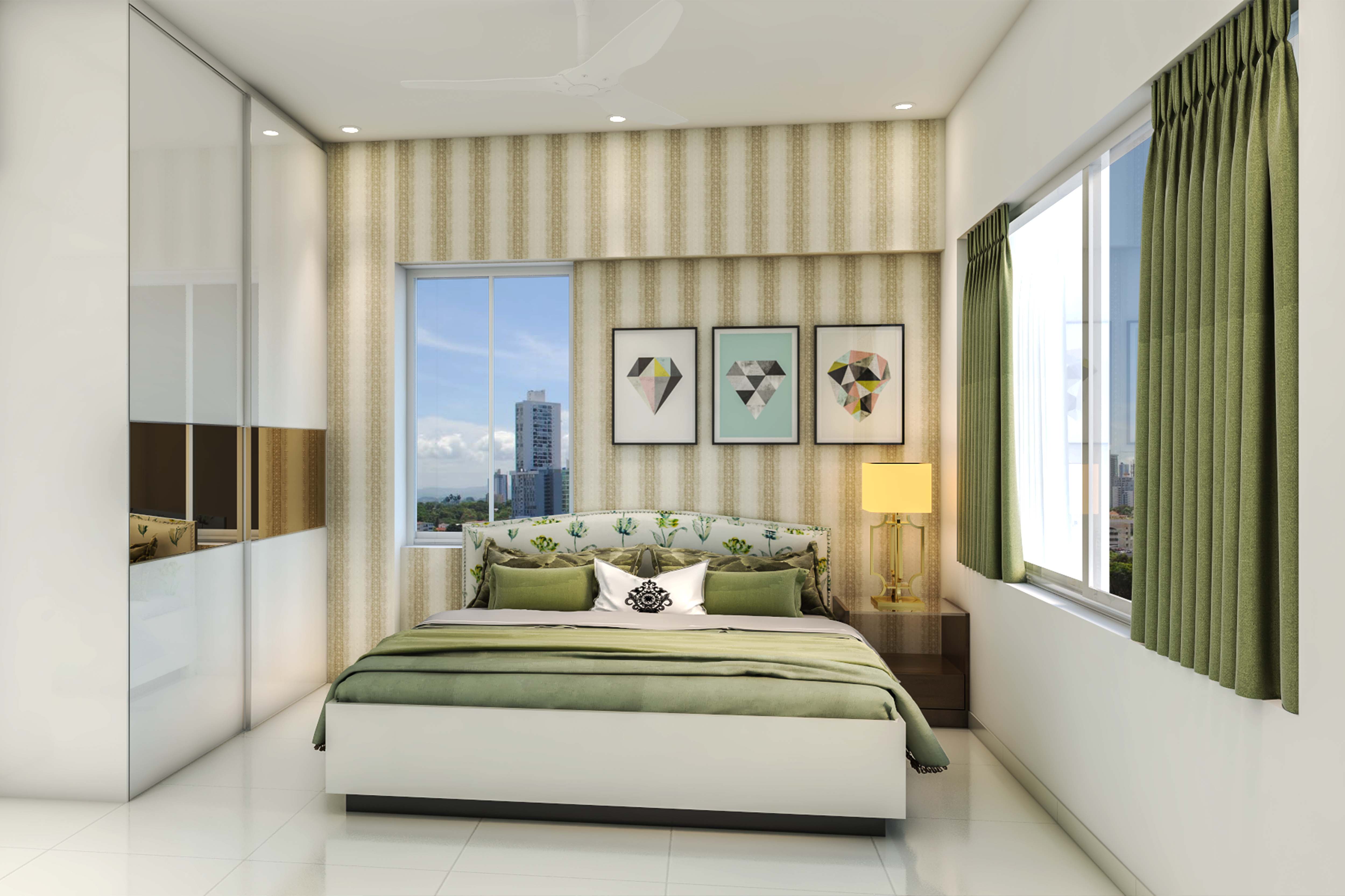 Beige And White Striped Contemporary Wallpaper Design | Livspace