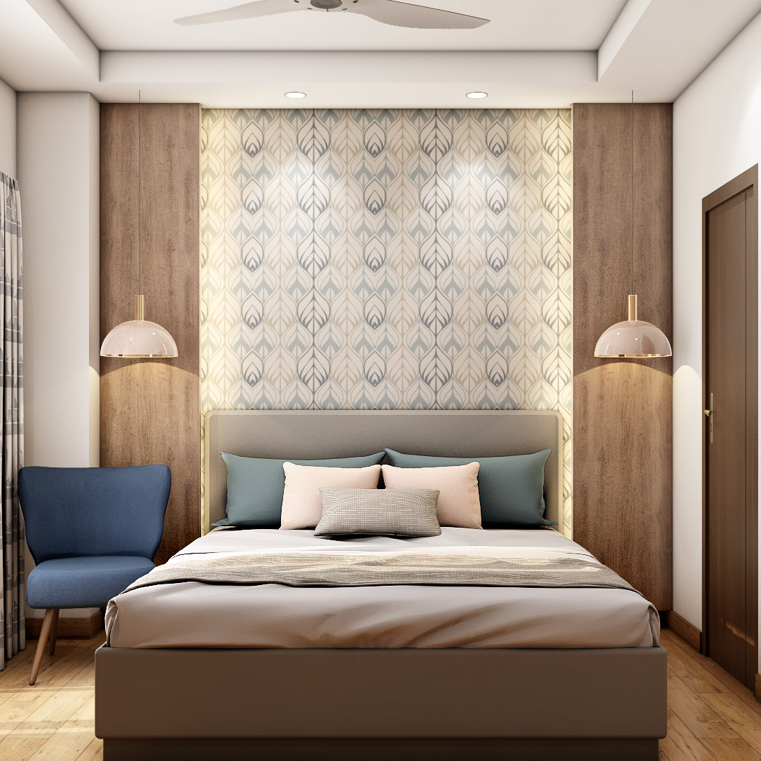 Leafy Bedroom Wallpaper Design With Modern Aesthetics | Livspace