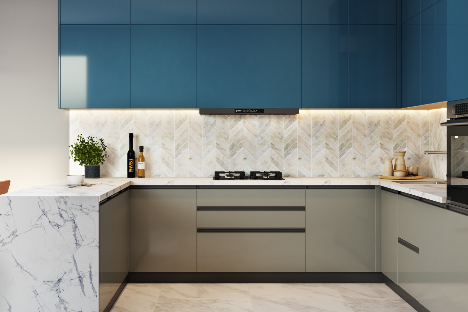 Grey and White Modern Matte Tiles Design for Kitchen with Backsplash ...