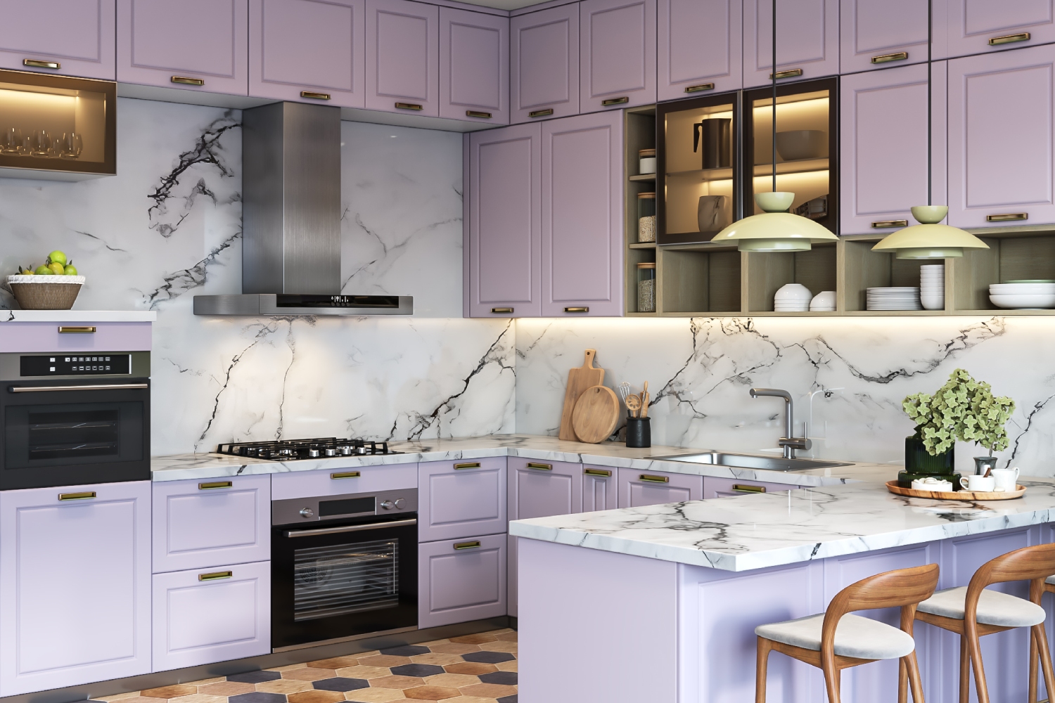 Rectangle White And Black Kitchen Tile Design | Livspace