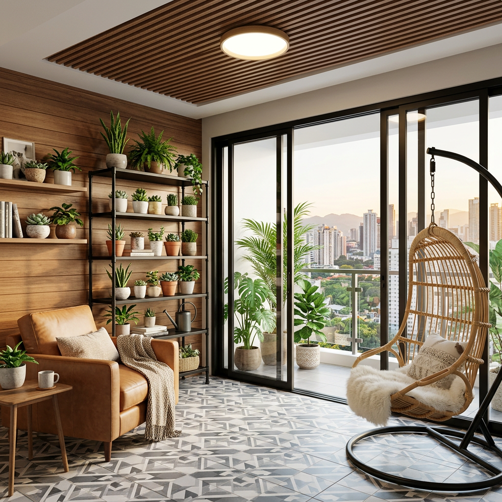 Scandinavian Balcony Design with Wooden Slat Cladding and Sliding Doors ...