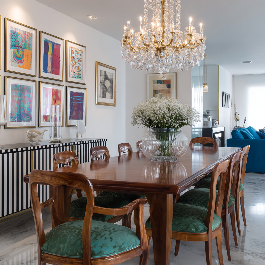 Classic Dining Room Design with Wooden Table and Crockery Unit | Livspace