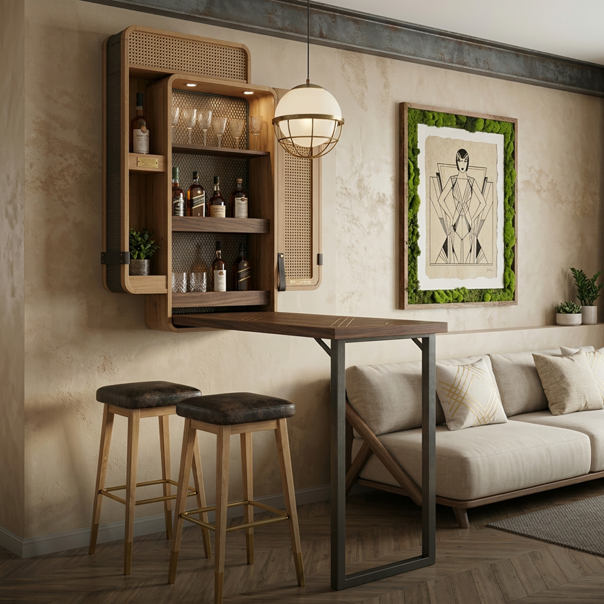 Modern Wood Home Bar Design with Foldable Cabinet and Glass Storage ...