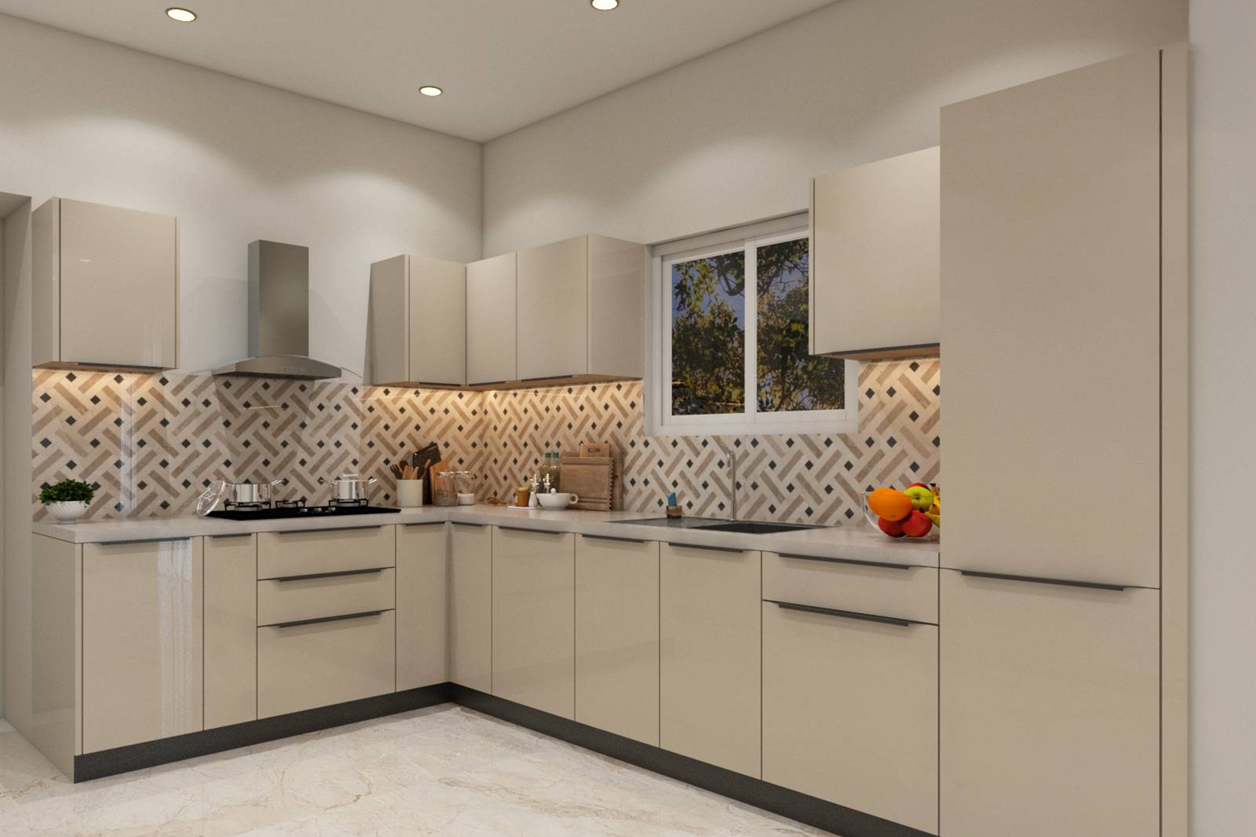 L-Shaped Contemporary Kitchen Design with Quartz Countertops and ...