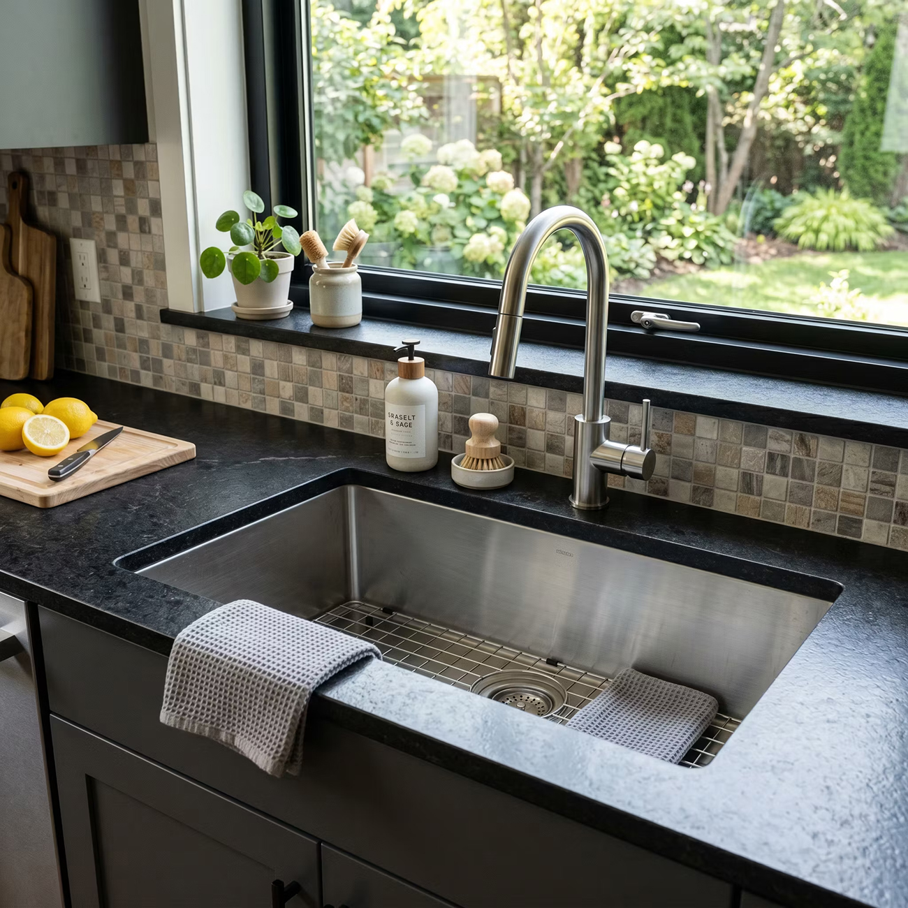 Integrated Kitchen Sink Design with Stainless Steel Single Bowl | Livspace