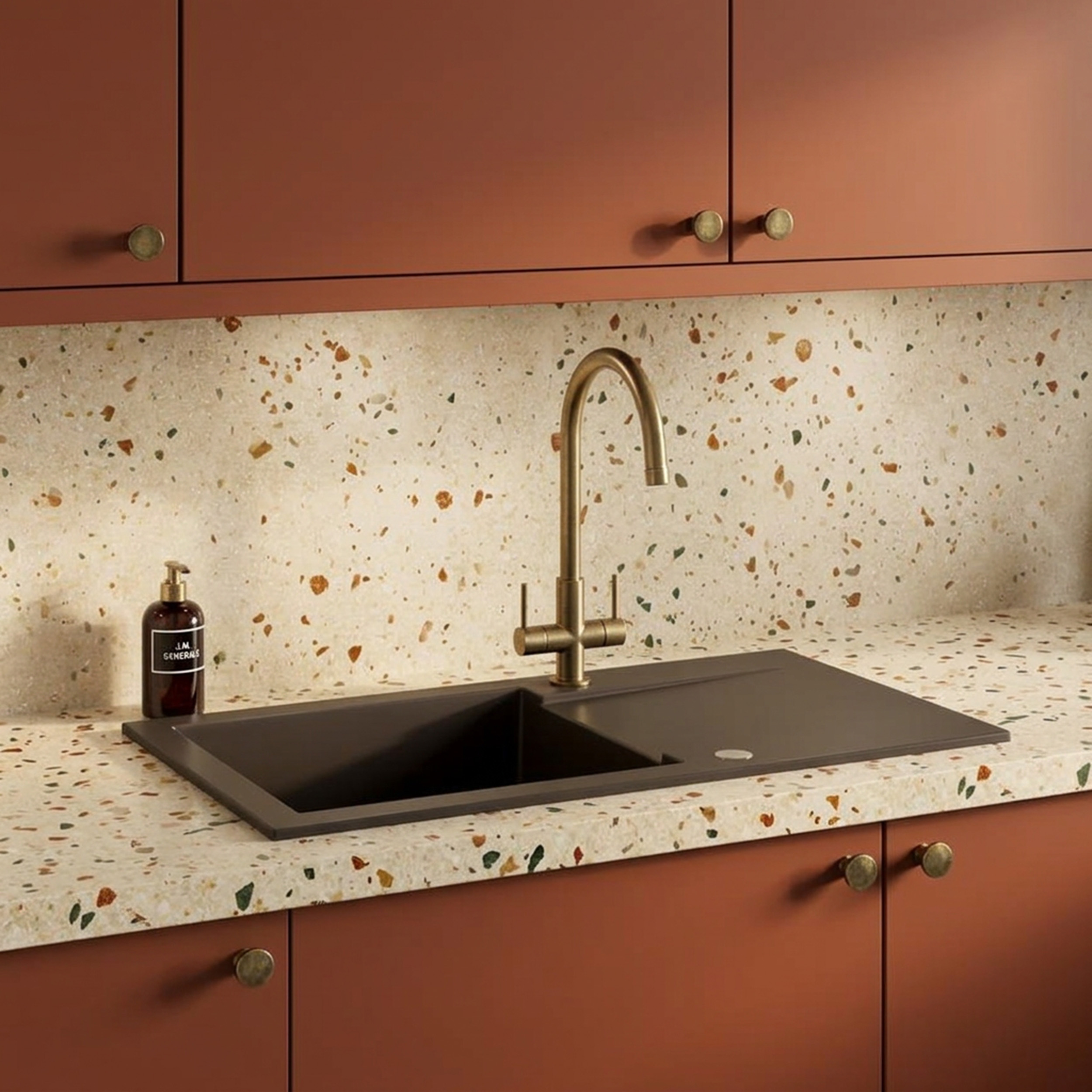 Single Bowl Modern Kitchen Design with Quartz Sink and Drainboard Setup ...