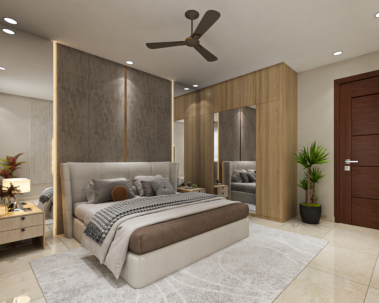 Contemporary Master Bedroom Design with Textured Upholstered Wall ...