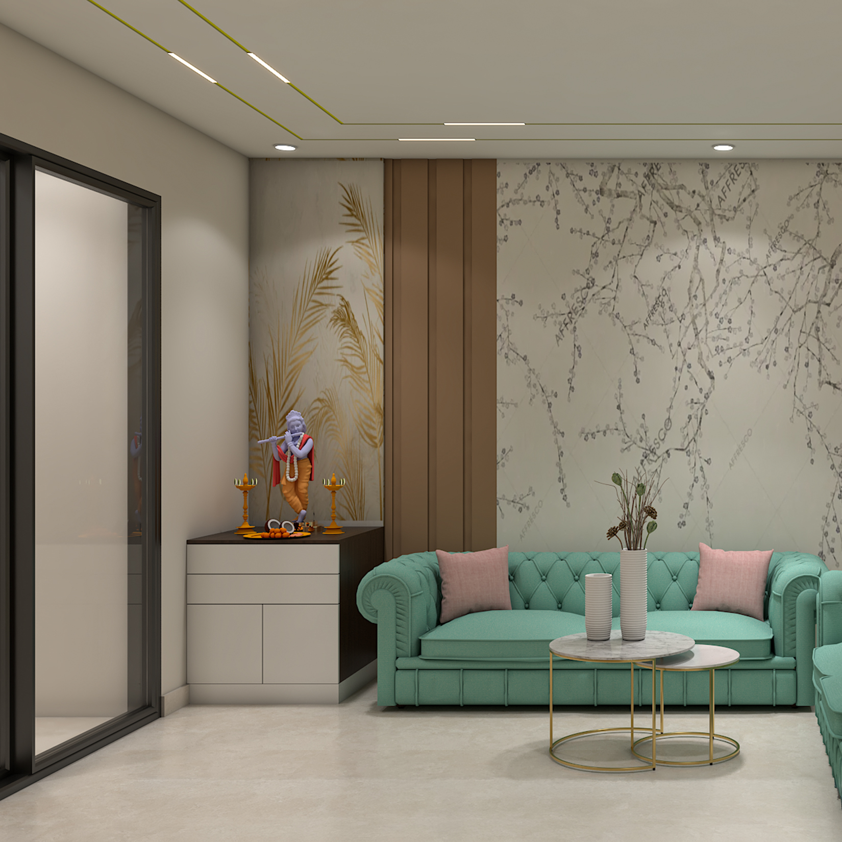 Minimal Floor-Mounted Grey and Balsam Pooja Room Design with Cabinet ...