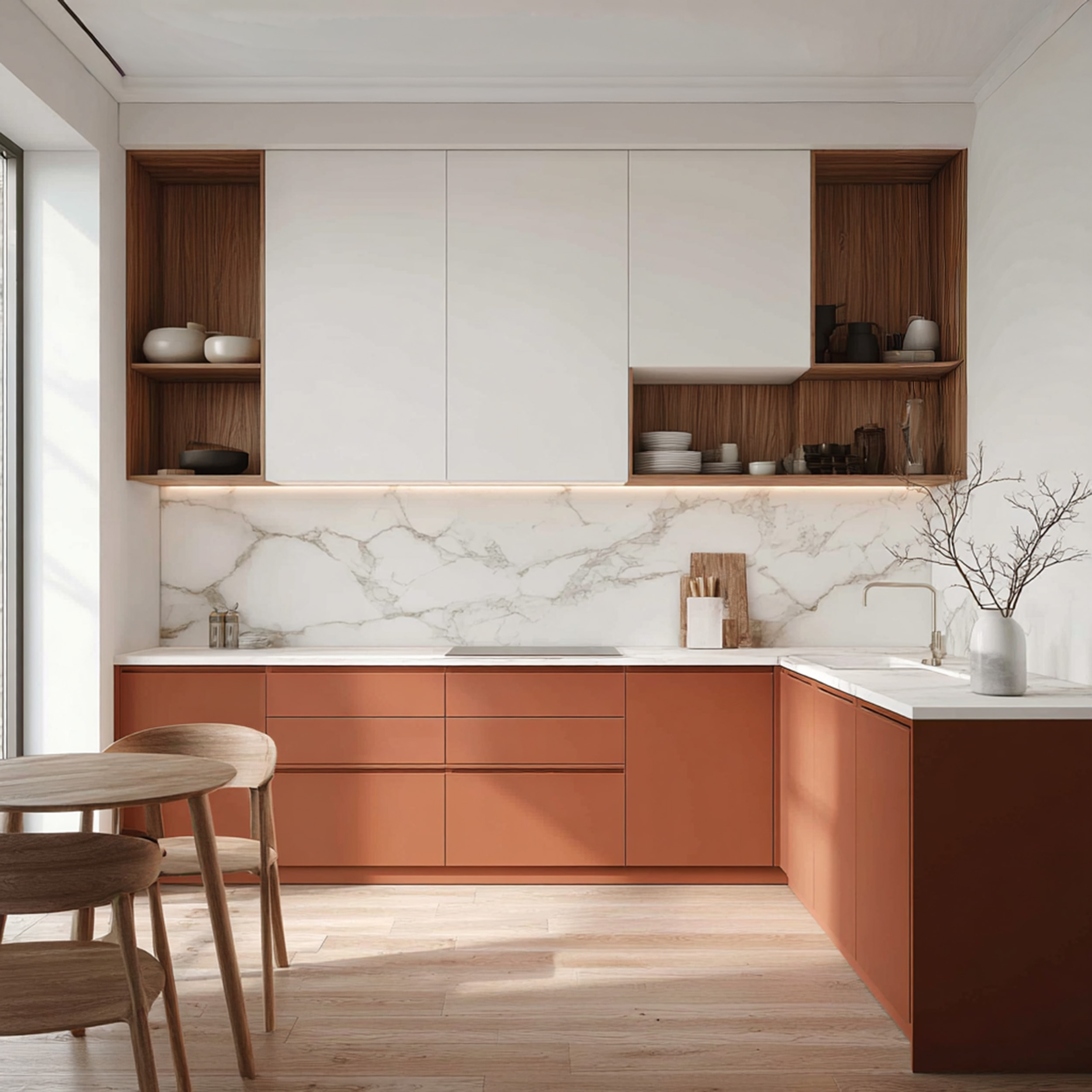 Kitchen Tile Design with Semi-Glossy Large Format Marble Effect ...