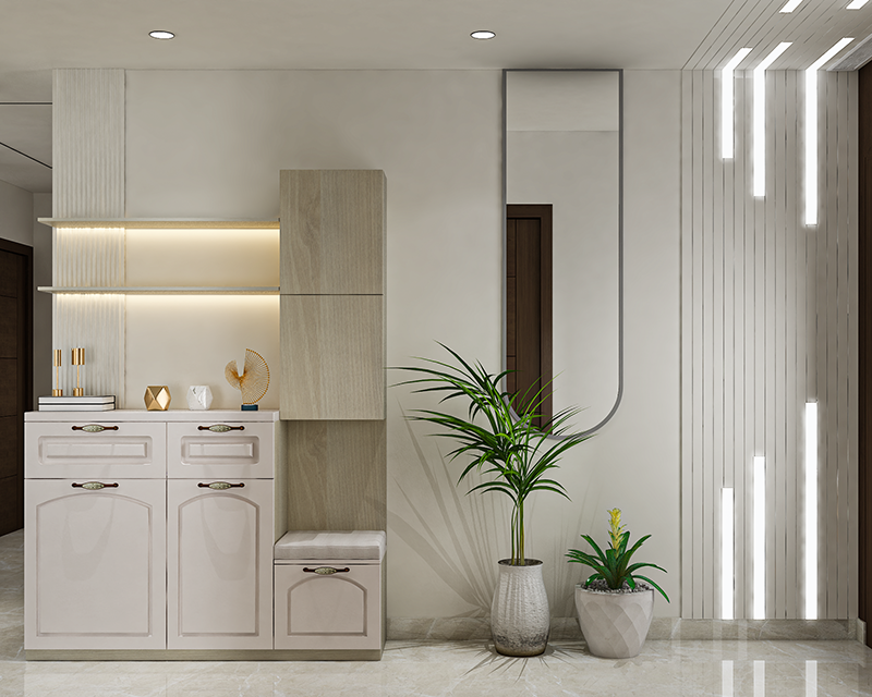 Modern Foyer Design with Arched Mirror and Integrated LED Strip ...