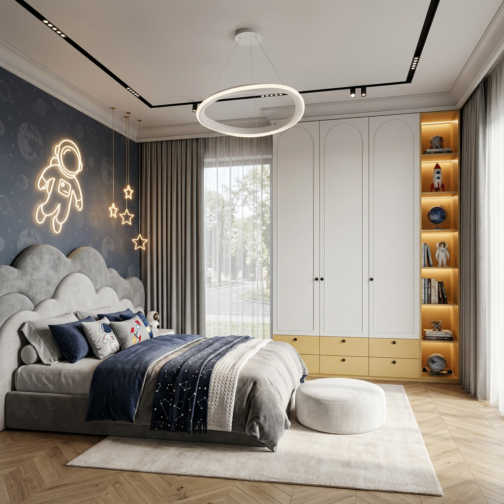 Contemporary Plain Gypsum False Ceiling with Track Lighting and Star ...
