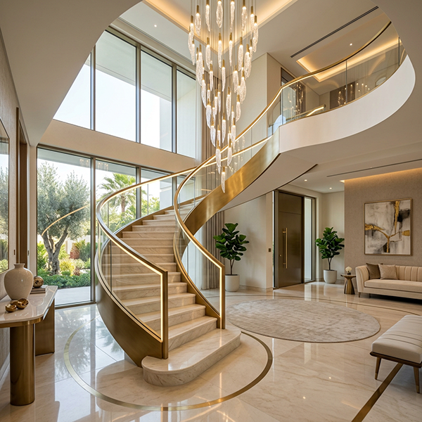 Spiral Contemporary Staircase Design with Opulent Marble Metal and ...