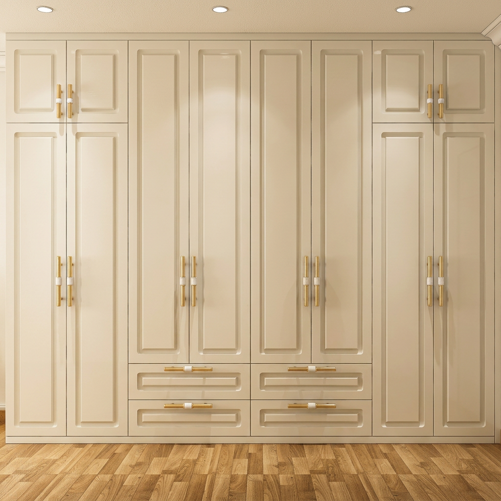 Off-White Traditional 6-Door Swing Wardrobe Design | Livspace