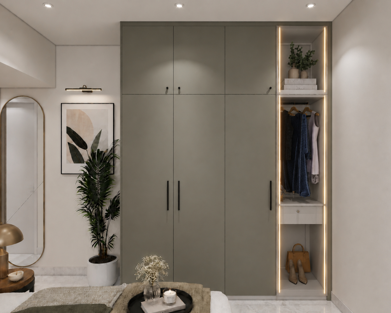 Modern Grey 4-Door Wardrobe Design for Master Bedroom | Livspace