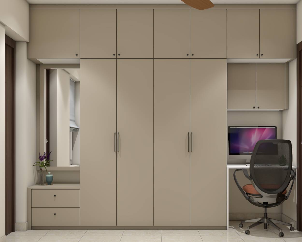 Contemporary Light Beige 4-Door Swing Wardrobe Design | Livspace