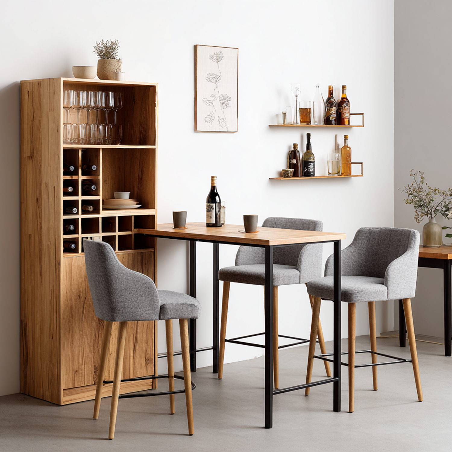 Picture Idea: Scandinavian Home Bar Design With Wine Rack And Floating Shelves