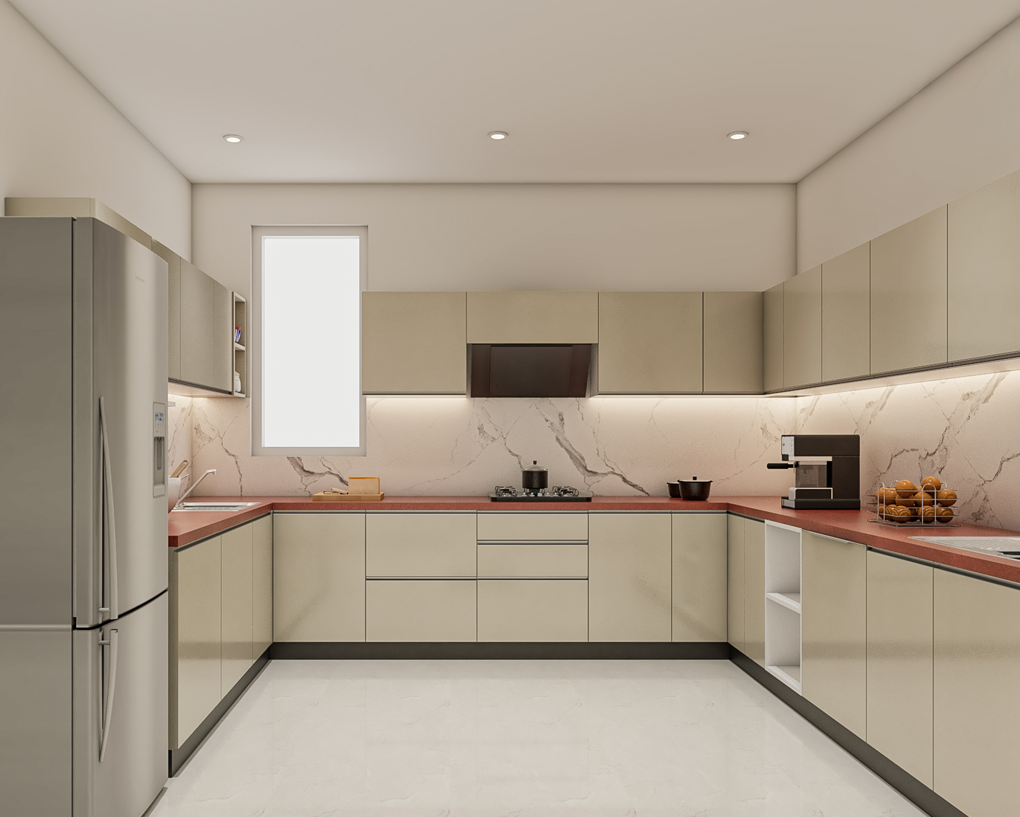 Modern Grey Glossy U-Shaped Kitchen Design with Granite Countertop ...