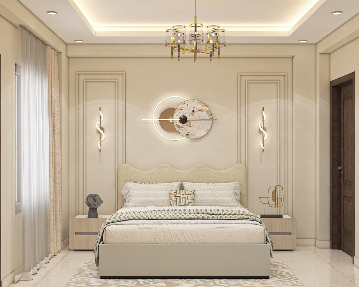 Master Bedroom Design with Contemporary Scalloped Headboard King Bed ...
