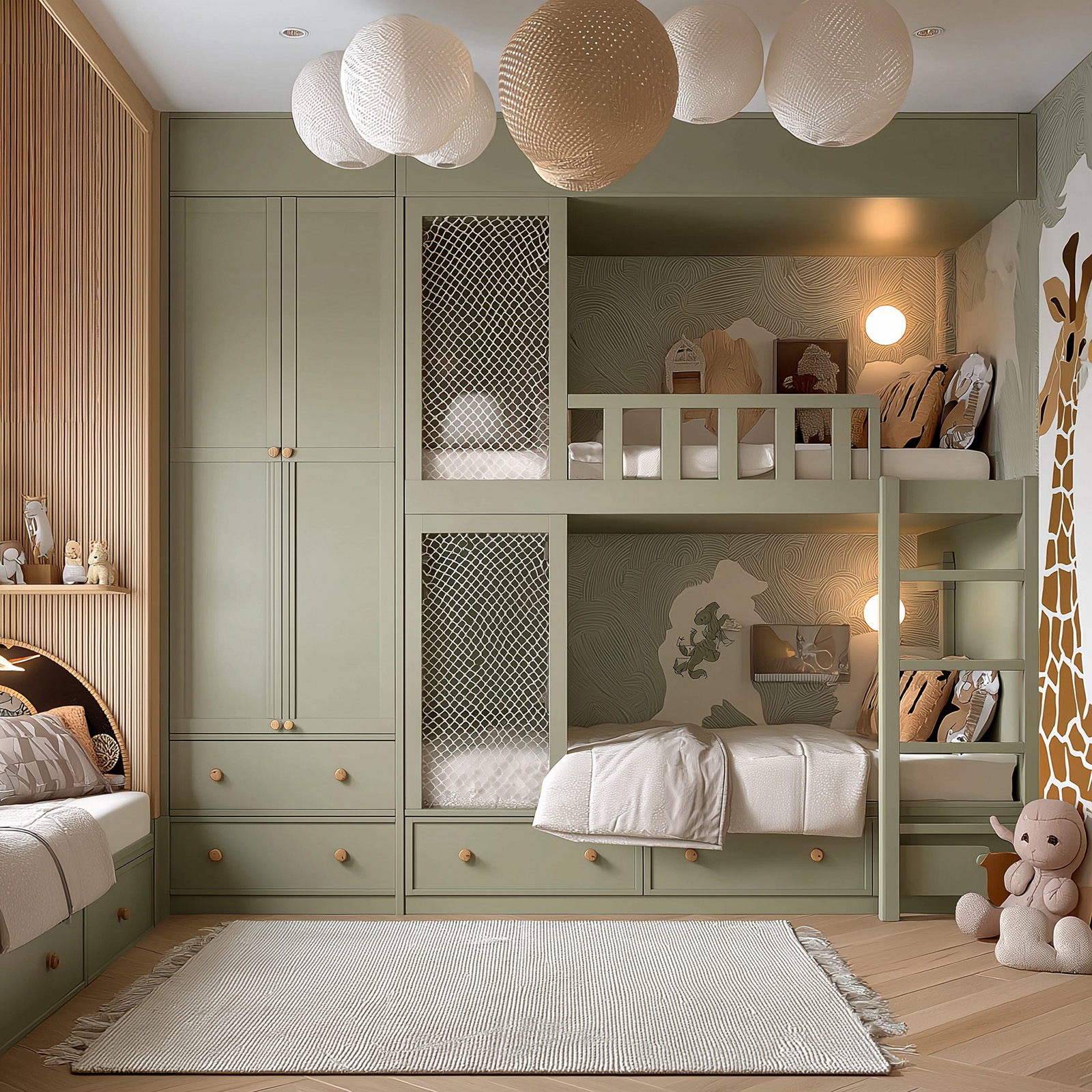 Space Saving Kids Bedroom Design with Bunk Bed Storage and Vertical ...