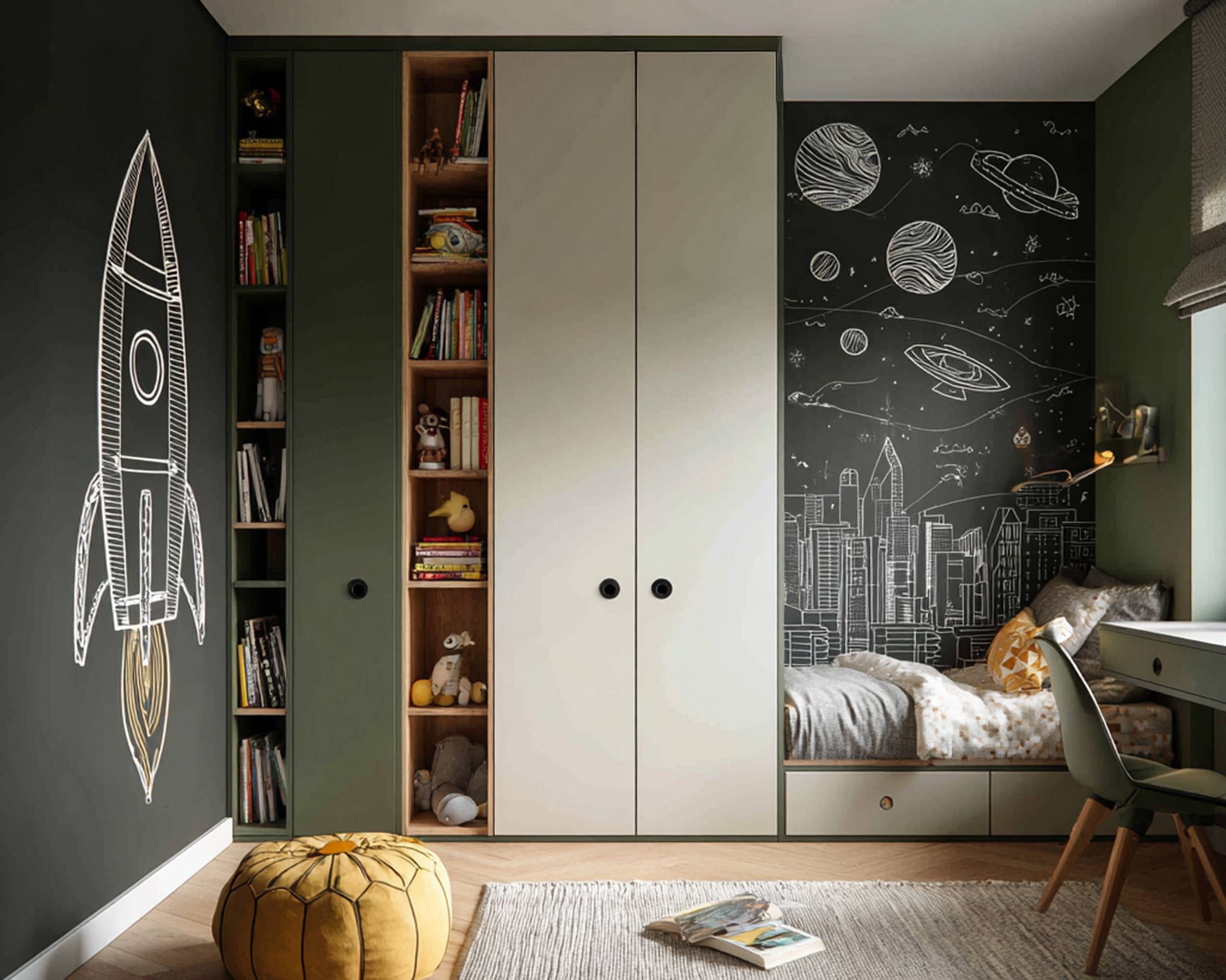 Space Saving Kids Bedroom Design with Study and Wardrobe | Livspace