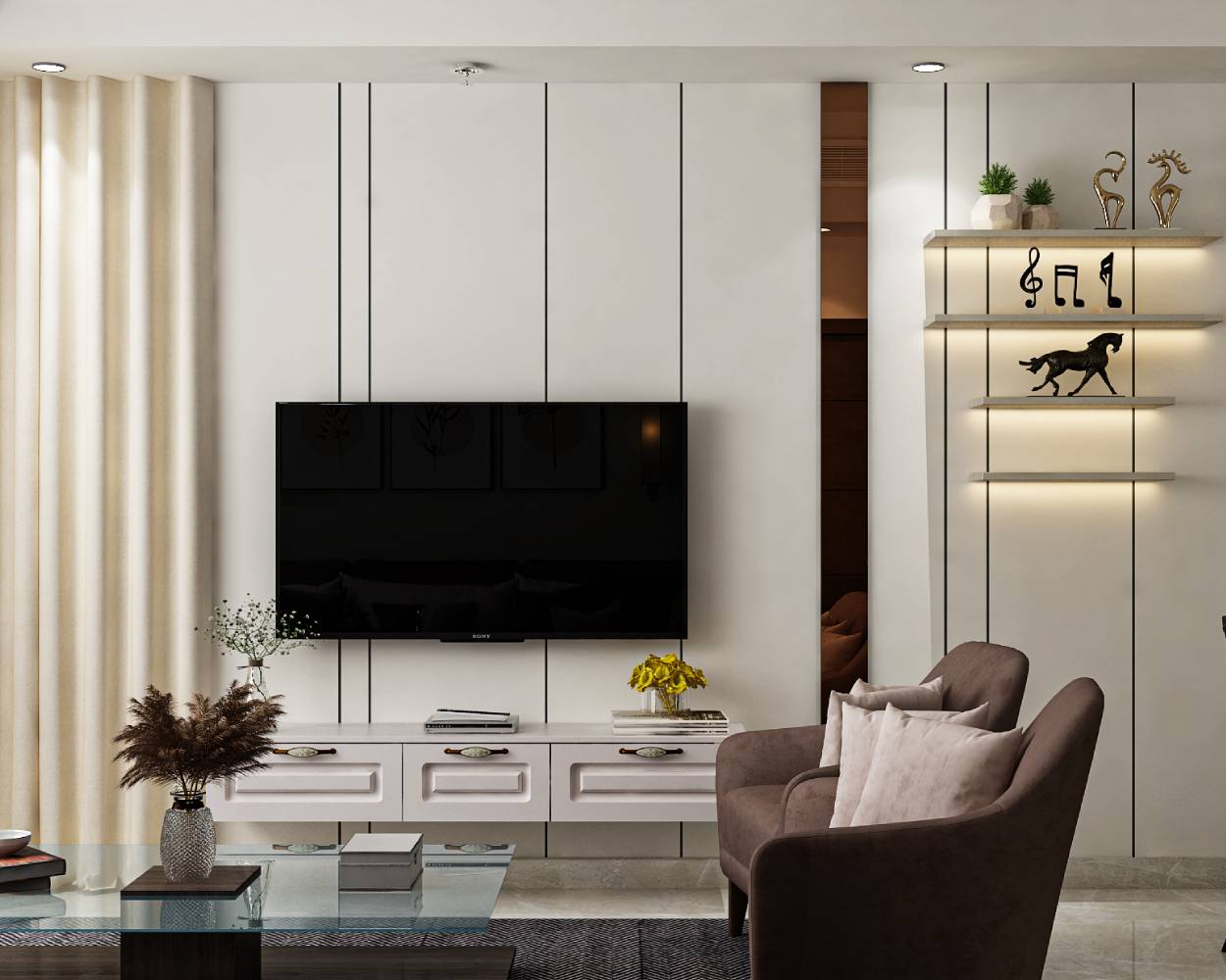 Classic White TV Unit Design with Open Shelves and Drawer Storage ...