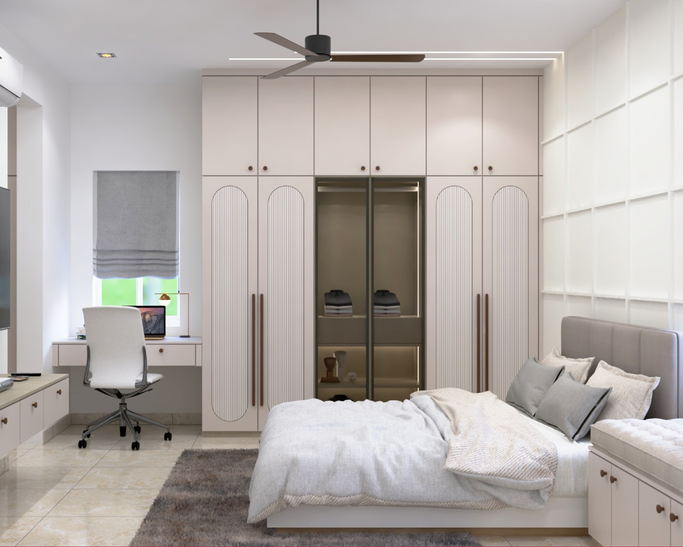 White Contemporary Wardrobe Design with Six Swing Doors and Matte ...