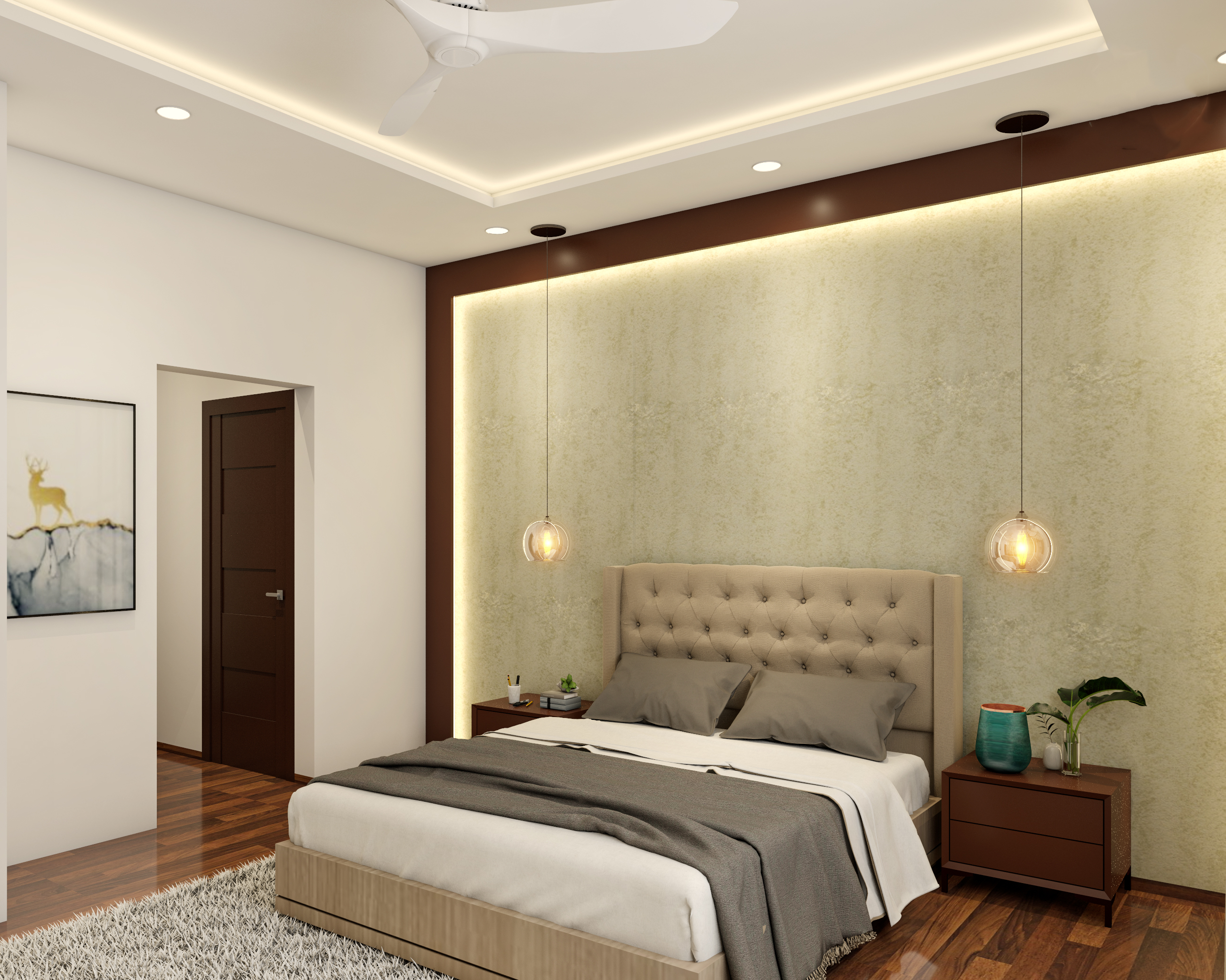 Spacious Bedroom Design With Wallpaper | Livspace