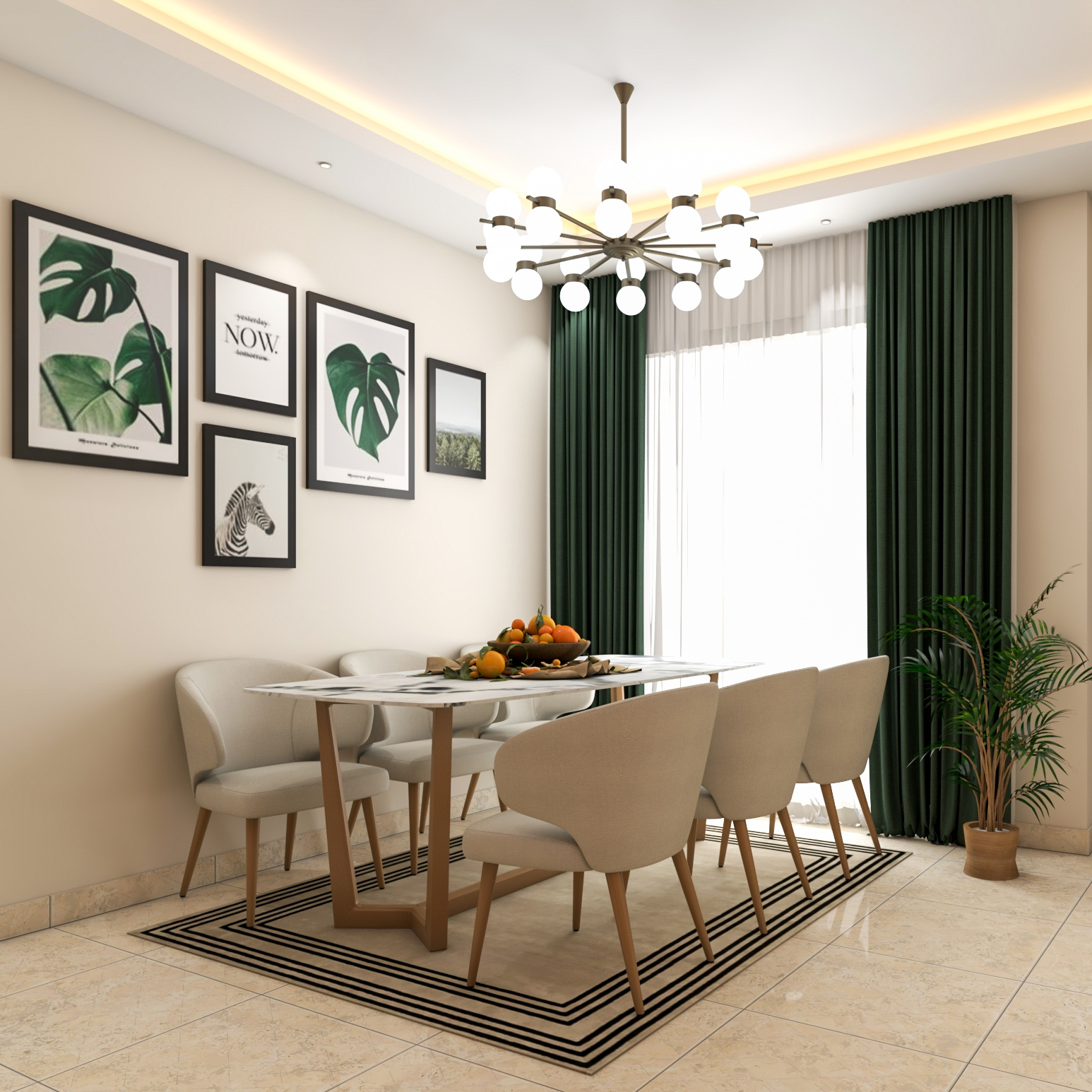 Minimal Compact Six-Seater Dining Room Design | Livspace