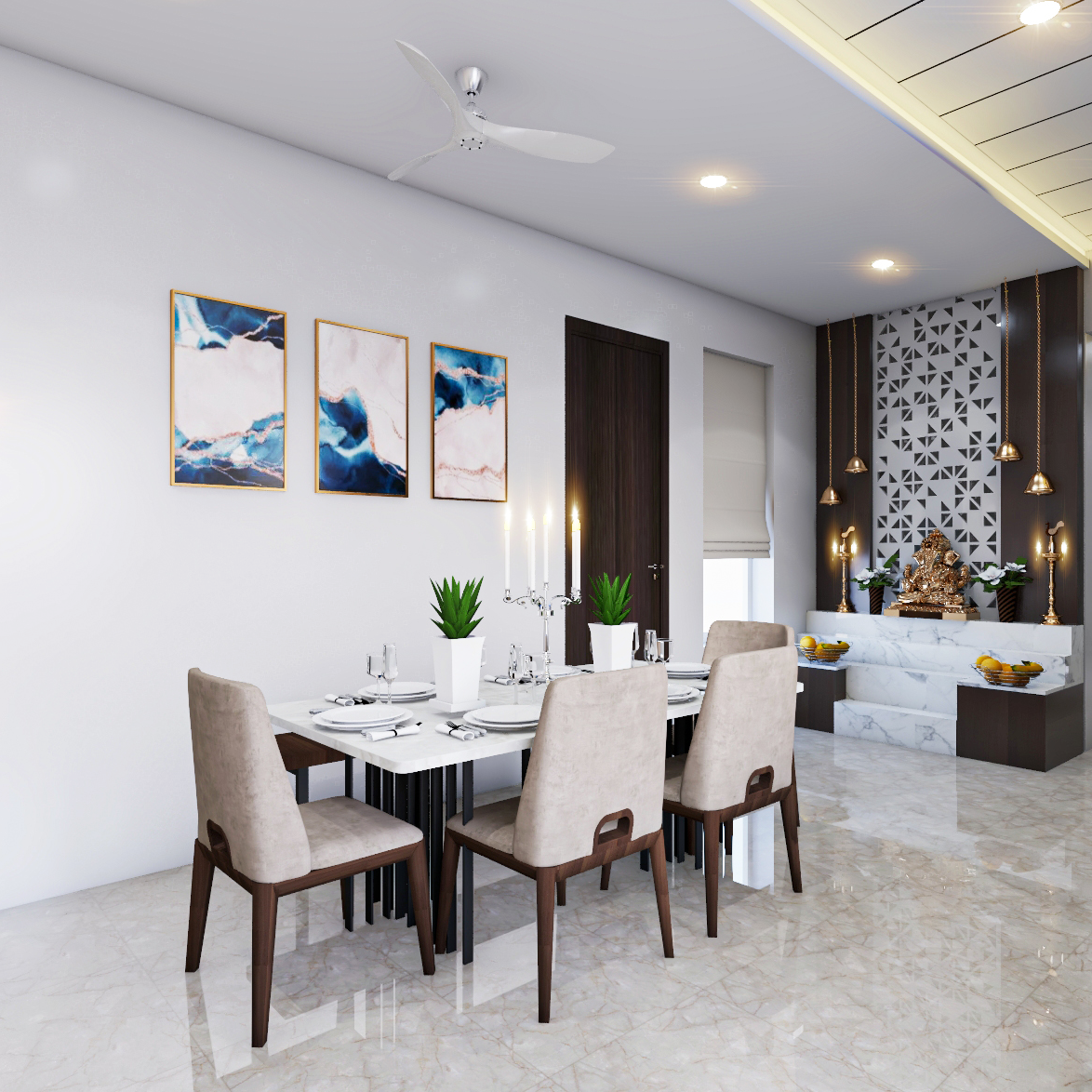 Modern Dining Room Design With Marble Flooring | Livspace